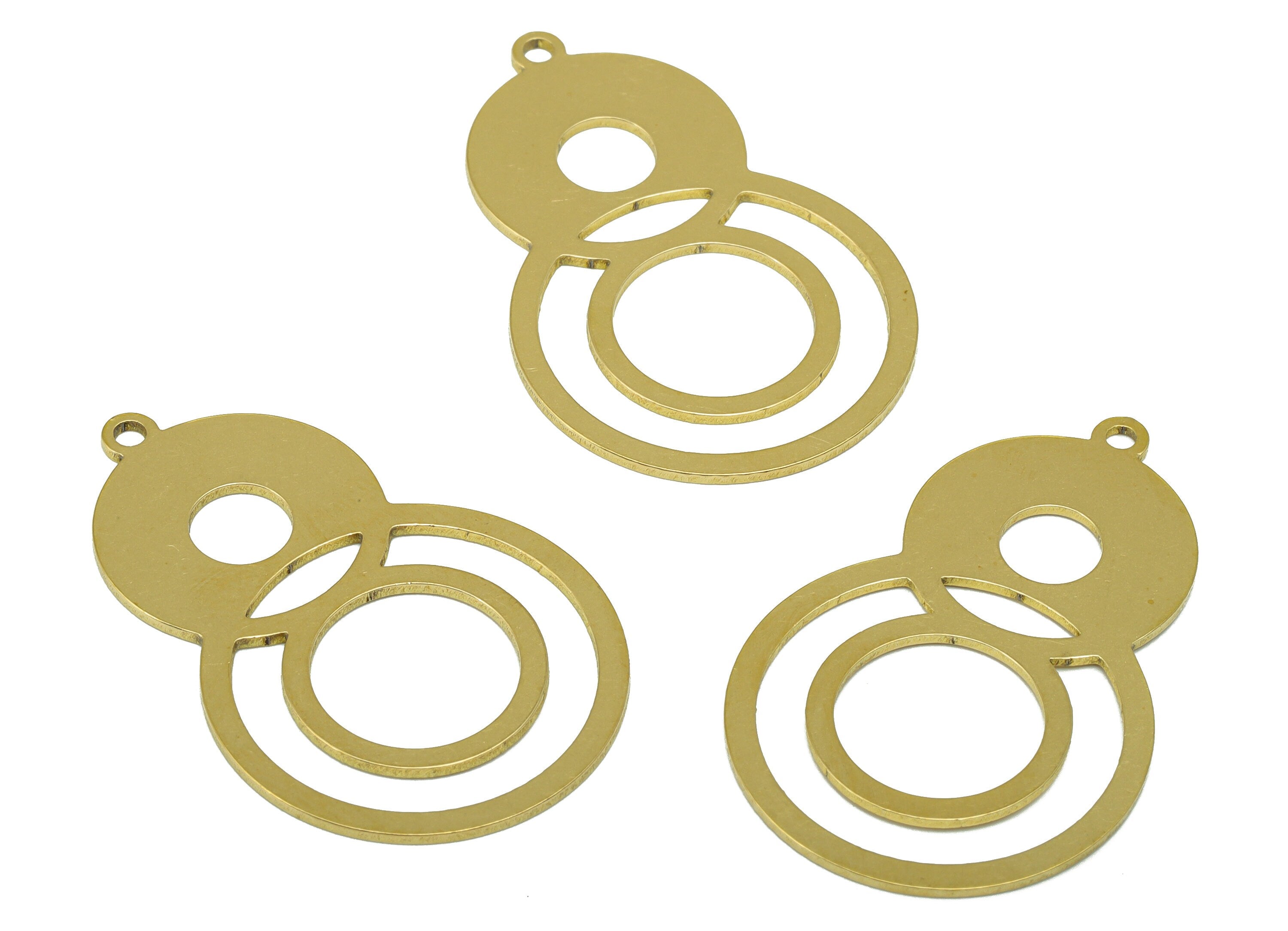Brass Round Earring - Raw Brass 8 Circle Laser Cut Pendant - Infinity Earring Charm- For Necklace -For Pendant- 35.91 x 23 x 0.76mm - PP8545 - DOMEDBAZAAR