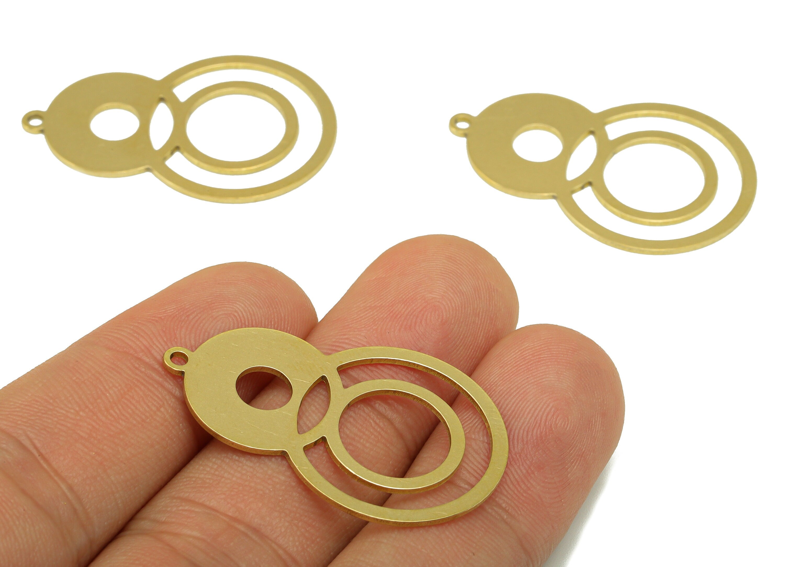 Brass Round Earring - Raw Brass 8 Circle Laser Cut Pendant - Infinity Earring Charm- For Necklace -For Pendant- 35.91 x 23 x 0.76mm - PP8545 - DOMEDBAZAAR
