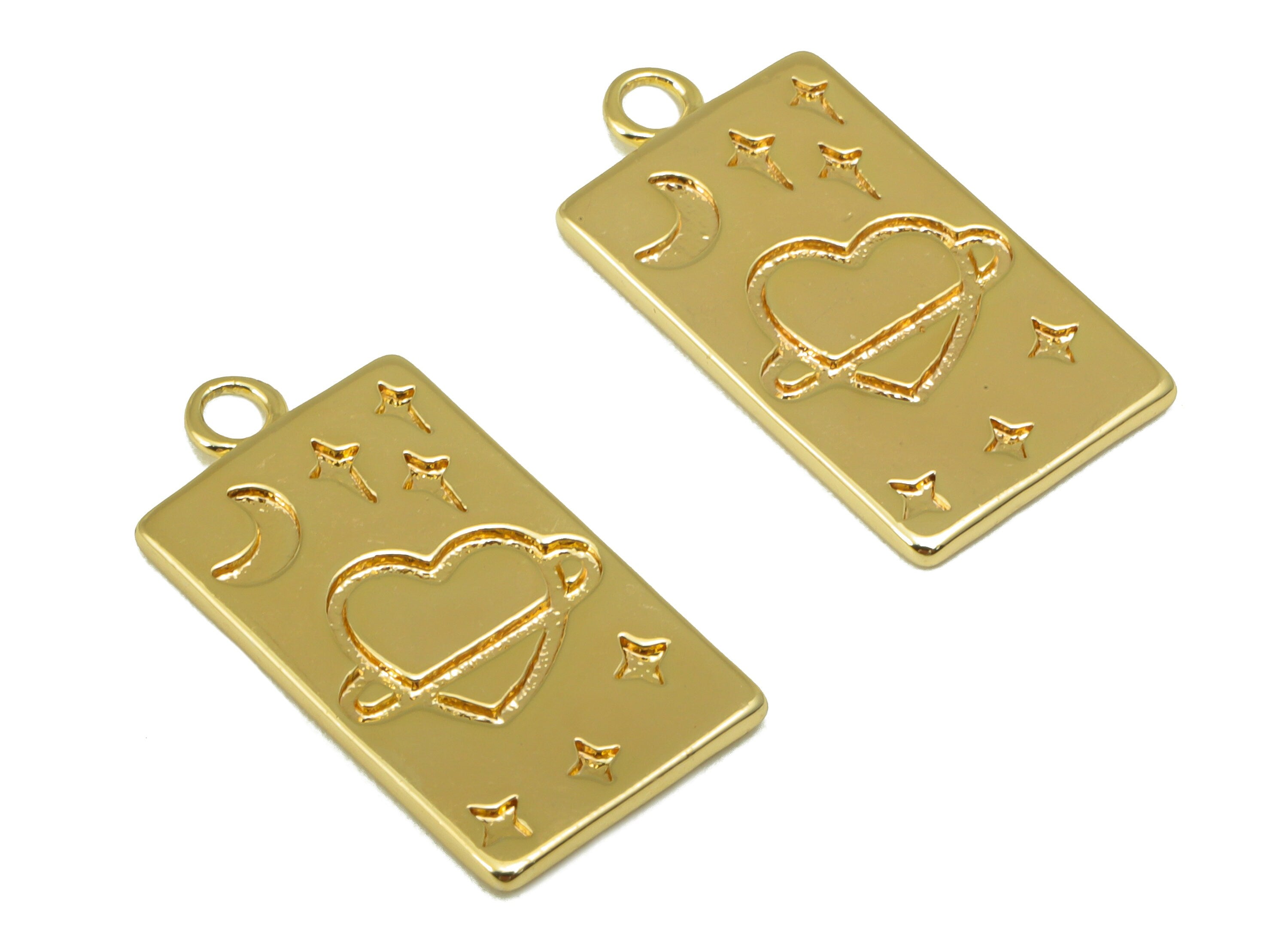 Brass Rectangle Earring Charm - Brass Crescent Star Charm - Surround Heart Pendant- For Necklace - 18K Real Gold Plated -22x11x1mm- RGP6534 - DOMEDBAZAAR