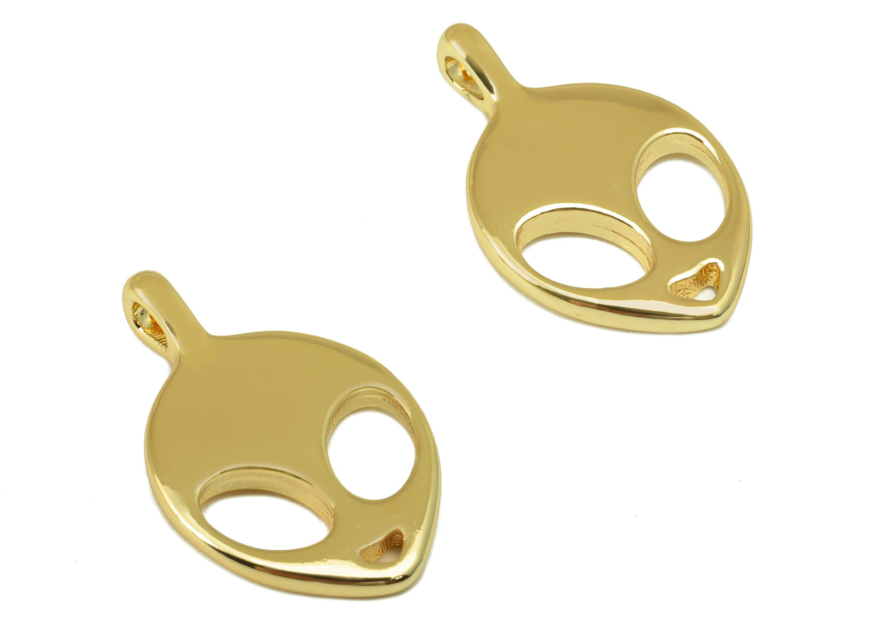 Brass Alien Earring Charm - Mini Alien Earring Charm - Gold Grimace Pendant - For Necklace - 18K Real Gold Plated -19.2x 11.8x1.6mm- RGP6577 - DOMEDBAZAAR