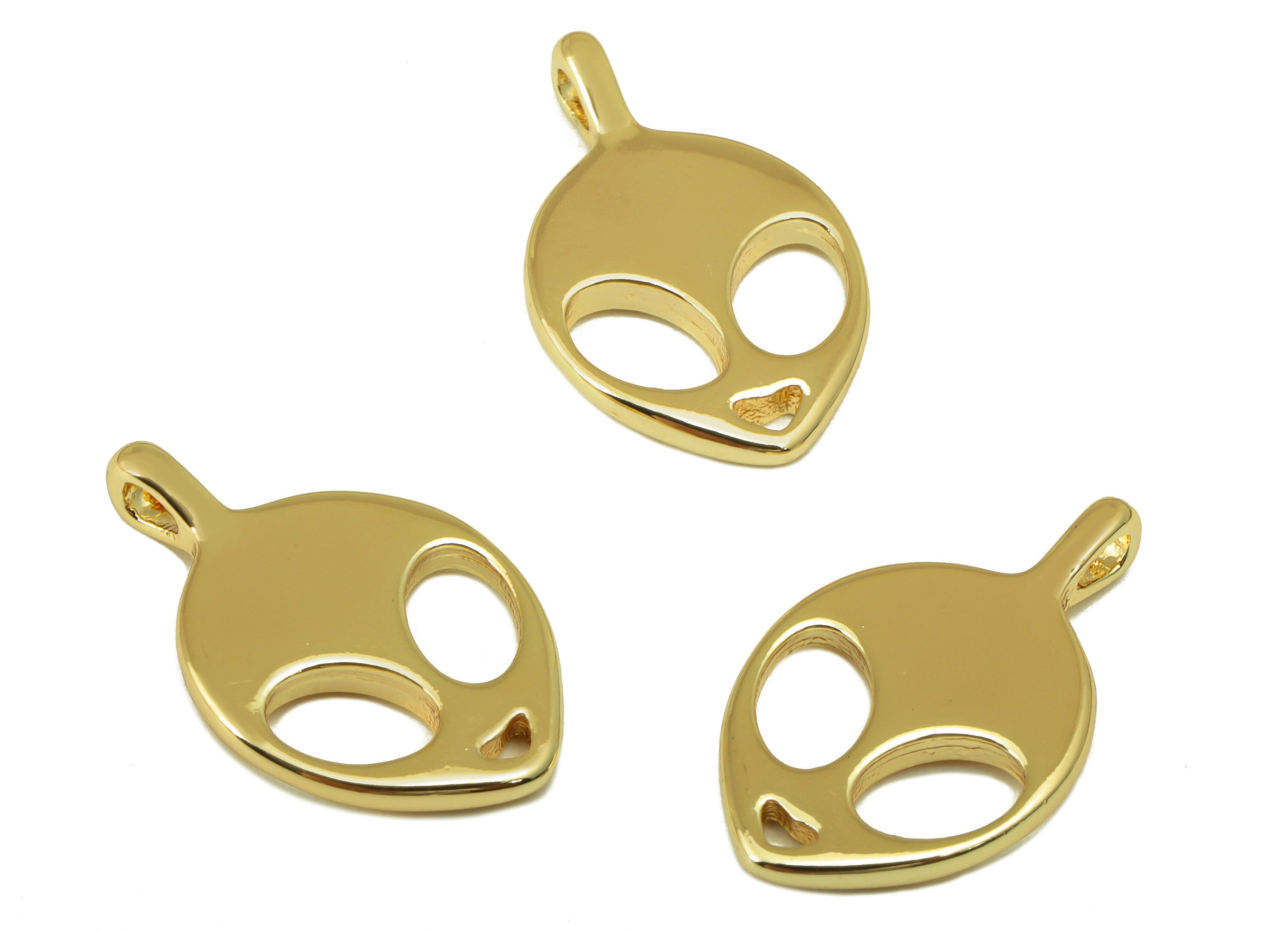 Brass Alien Earring Charm - Mini Alien Earring Charm - Gold Grimace Pendant - For Necklace - 18K Real Gold Plated -19.2x 11.8x1.6mm- RGP6577 - DOMEDBAZAAR