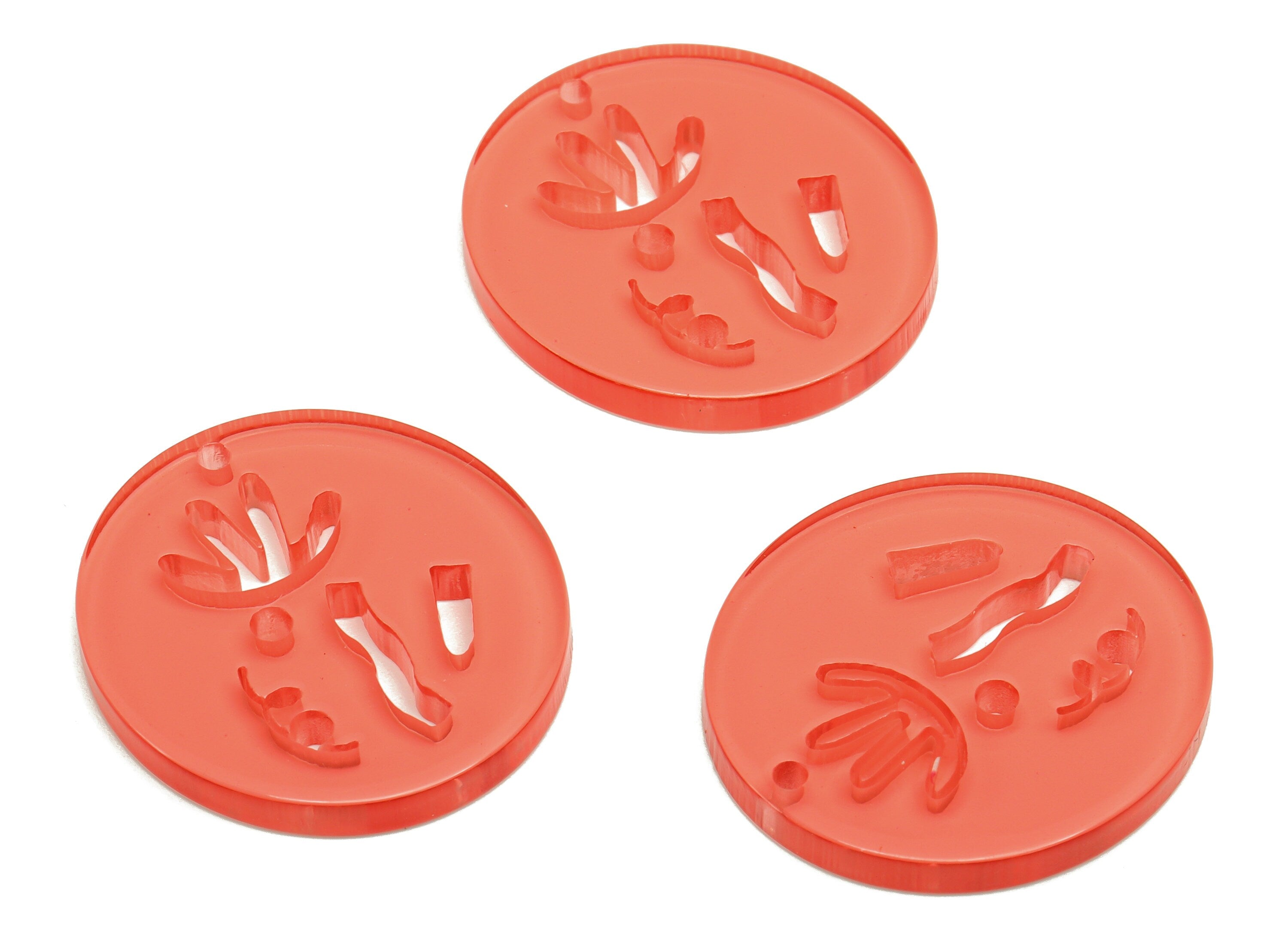 Acrylic Bead Door Window Curtain - Transparent Red Round Wind Bell Chimes - Circle Earring Charm - Color Code:A465- 30x28x3mm - AC2135-A465 - DOMEDBAZAAR