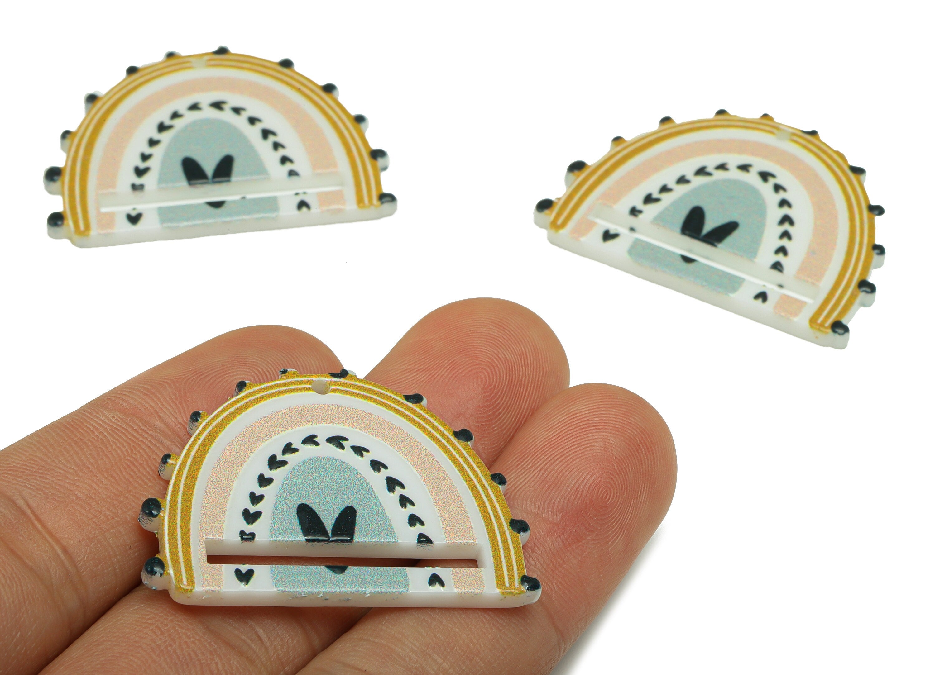 Domed Macrame Acrylic Charm - Acrylic Rainbow Scottish Earring Charm - Scoth Plaid - Jewelry Making Supplies - 28x 37.63 x 2.46mm - AC2589A - DOMEDBAZAAR