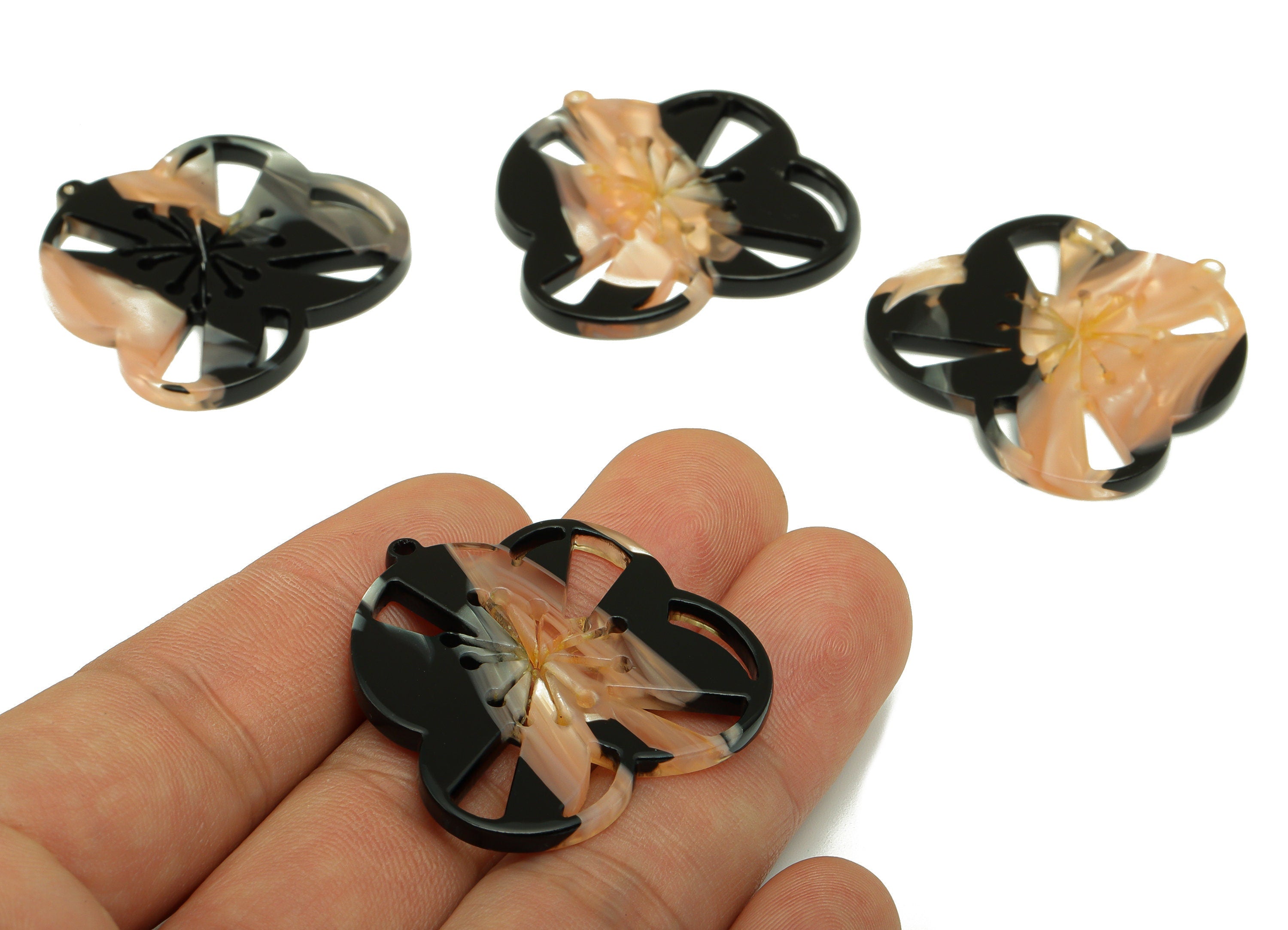 Acetic Acid Earring Charm - Hollow Flower Earring Charm - Earring Finding - Jewelry Making Supplies -34.86x24.2x 2.46mm - AC2592-A904 - DOMEDBAZAAR