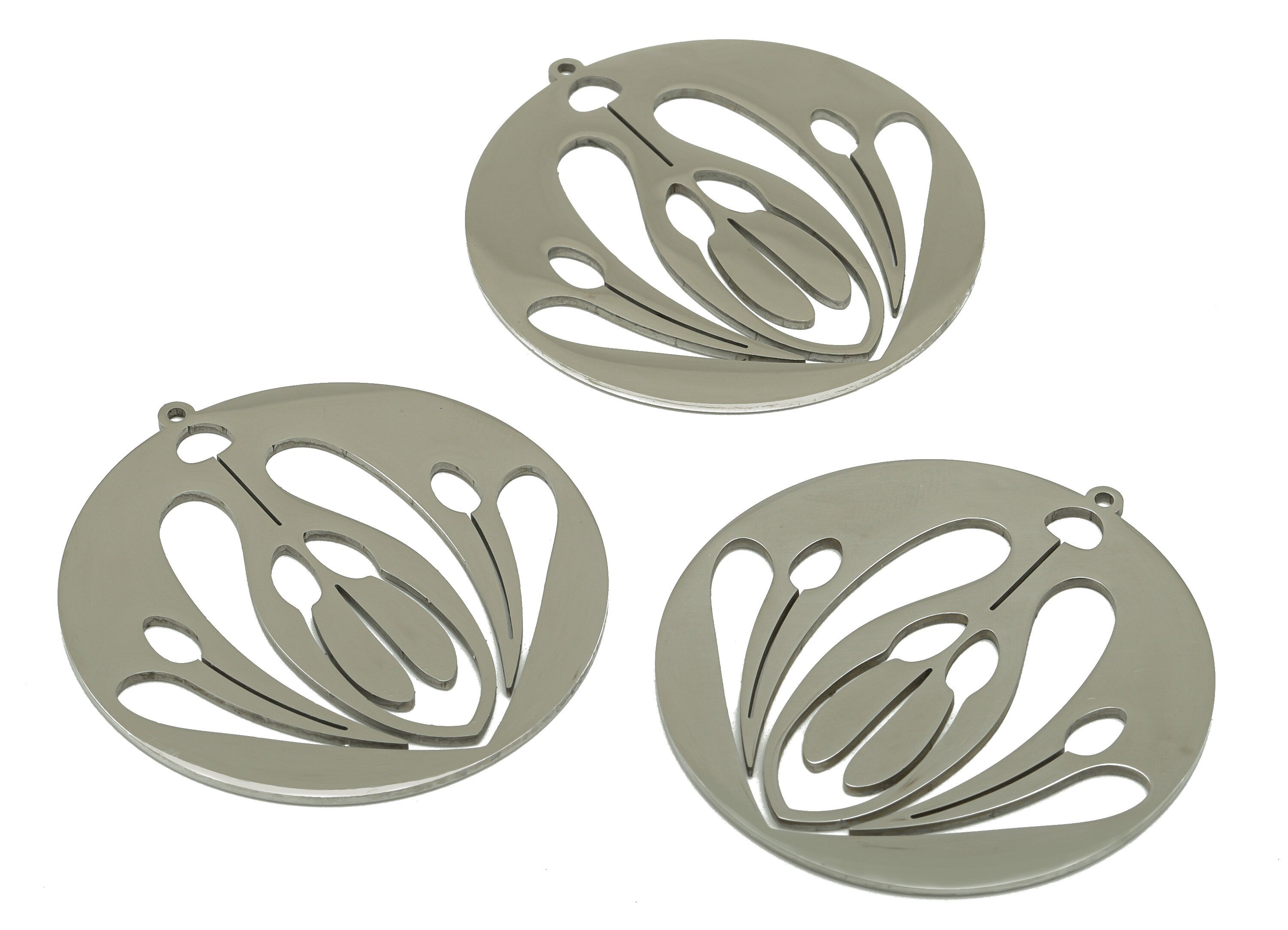 Stainless Steel Round Earring Charm - Flower Circle Pendant - Lotus For Necklace -201 Stainless Steel Earring Charm -42x40x1.14mm- SS1419 - DOMEDBAZAAR