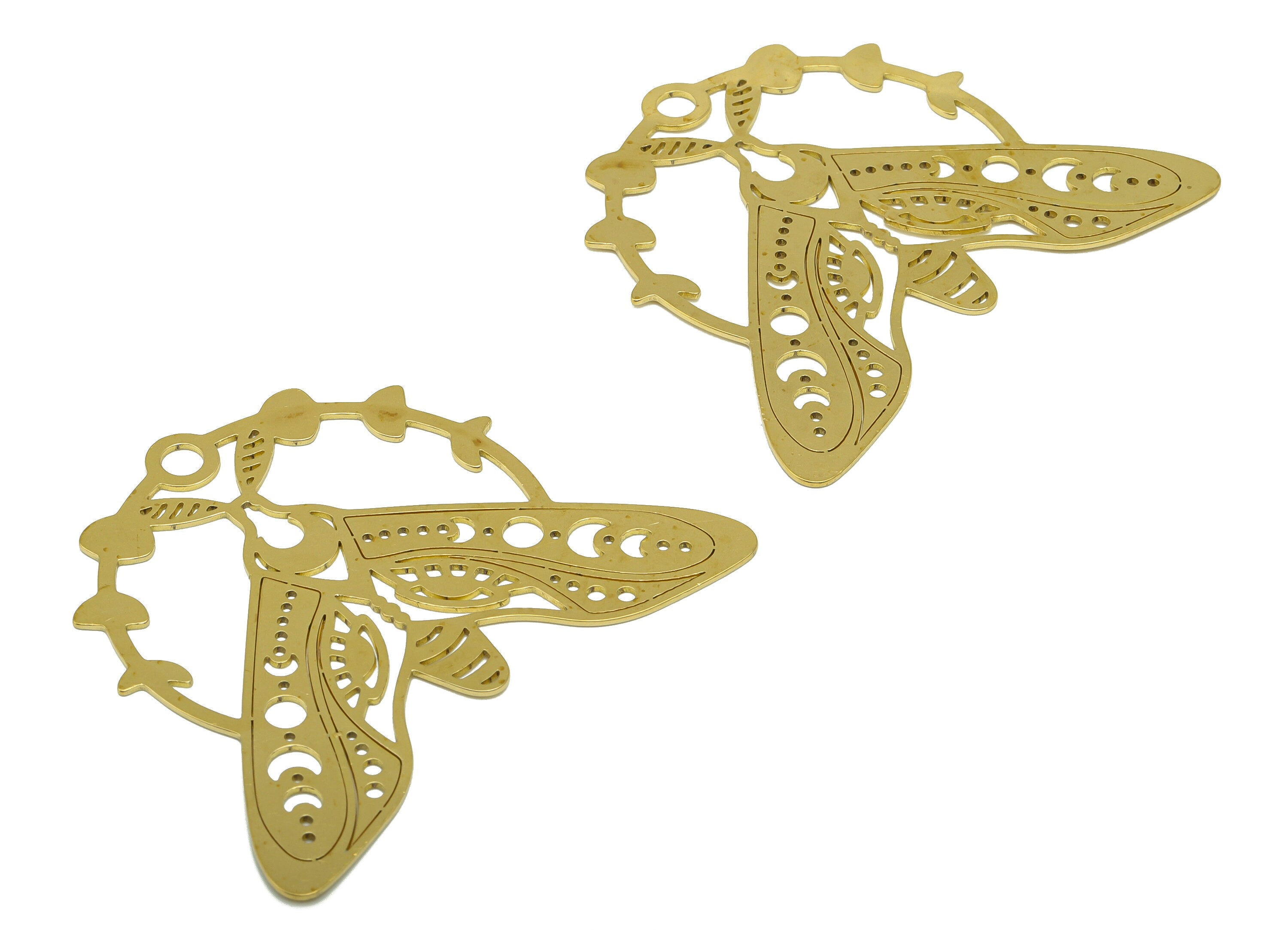 Brass Moth Earring - Brass Insect Laser Cut Pendant - Brass Animal Earring Charm- For Necklace - Phases Of the Moon Charm -51x60x1mm- PP8518 - DOMEDBAZAAR