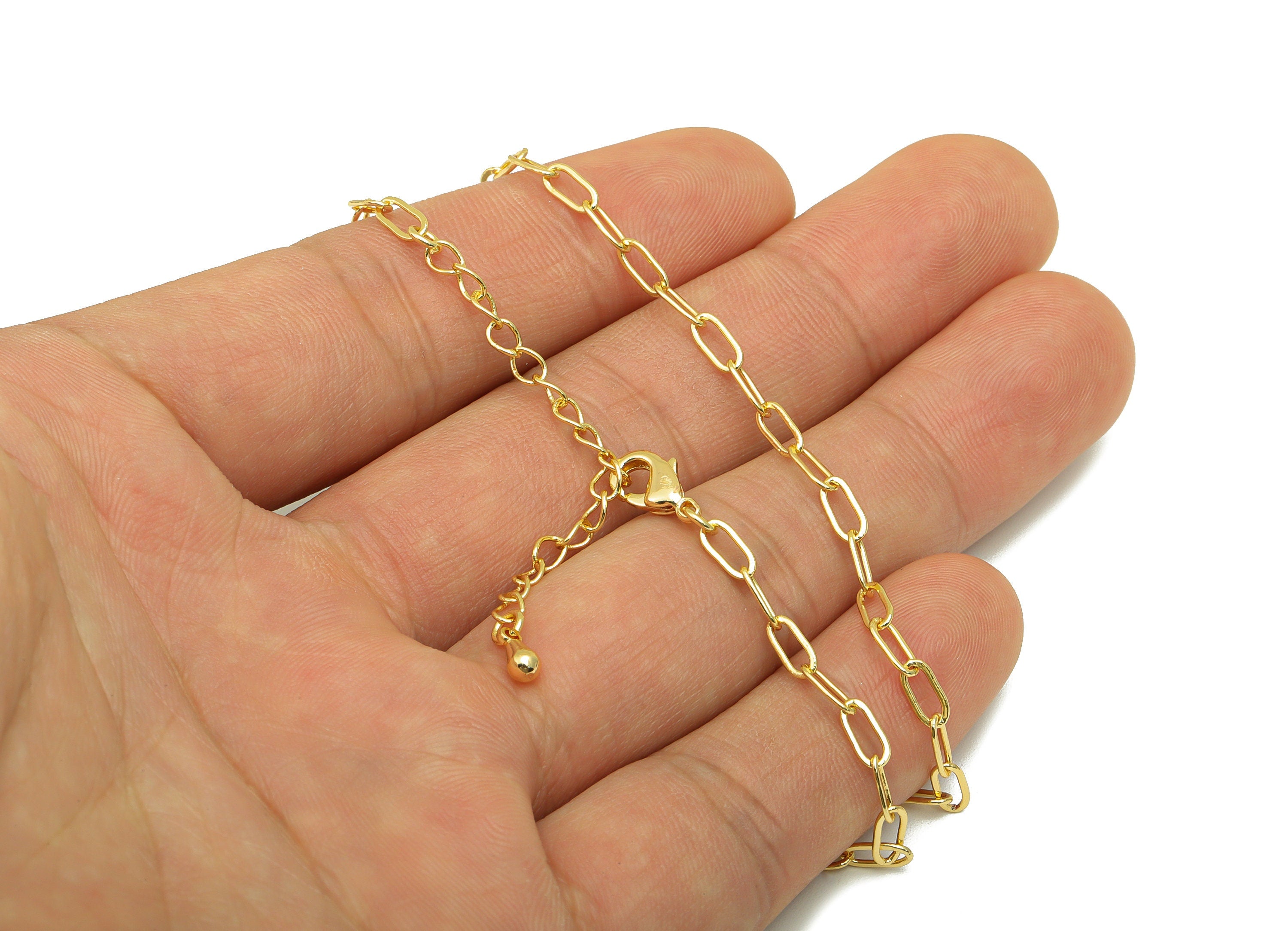 Brass Cable Chain - 46cm Finished Chain - Cable Chain - 18K Real Gold Plated Brass Cable Chain - 6.28x 3x 0.45mm - RGP6329 - DOMEDBAZAAR