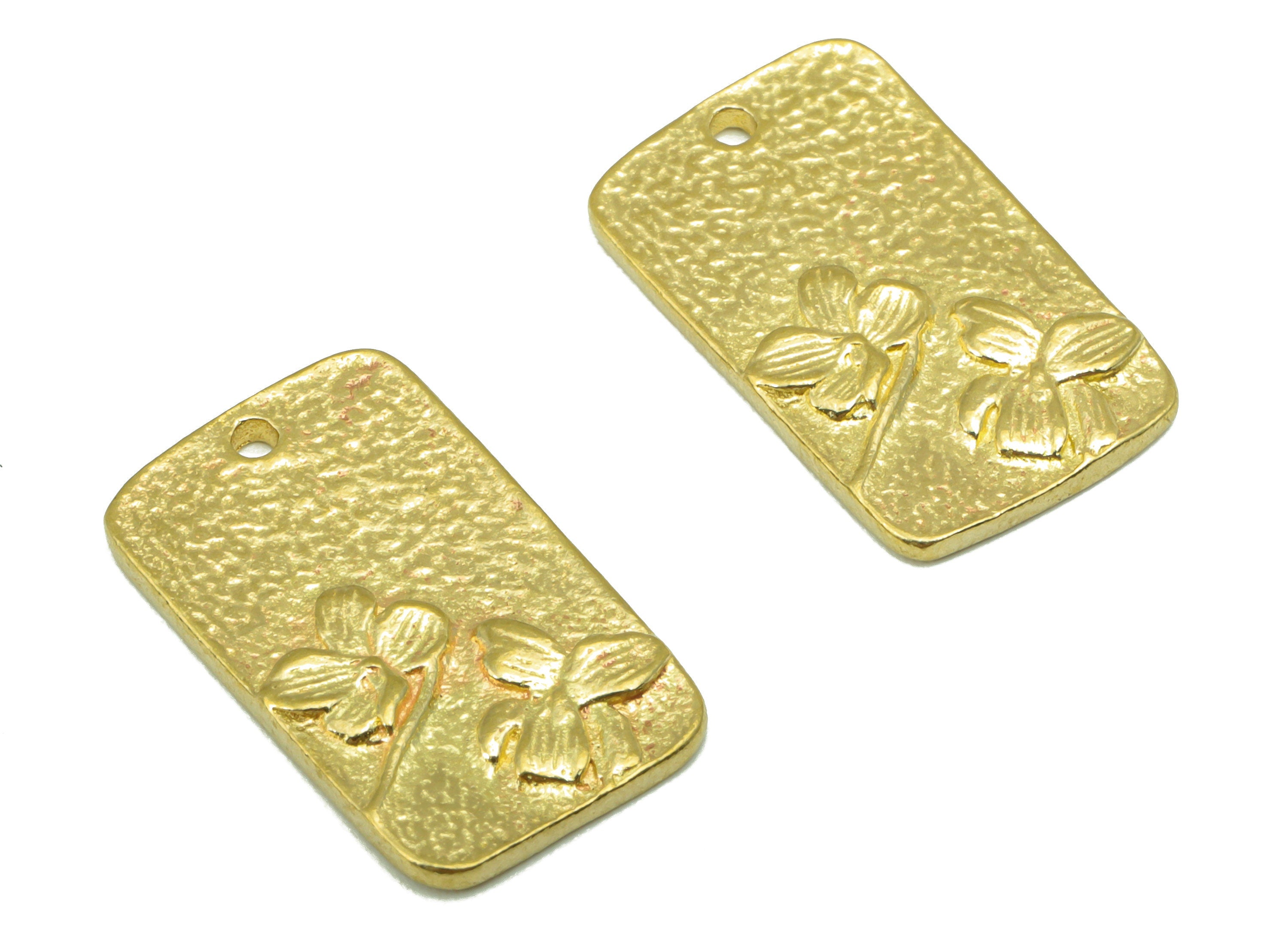 Brass Rectangle Pendant -Hammerd Brass FlowerCharms - Flower Rectangle  - For Necklace - Jewelry Supplies -18x 11.18x 1.44mm-PP8458 - DOMEDBAZAAR