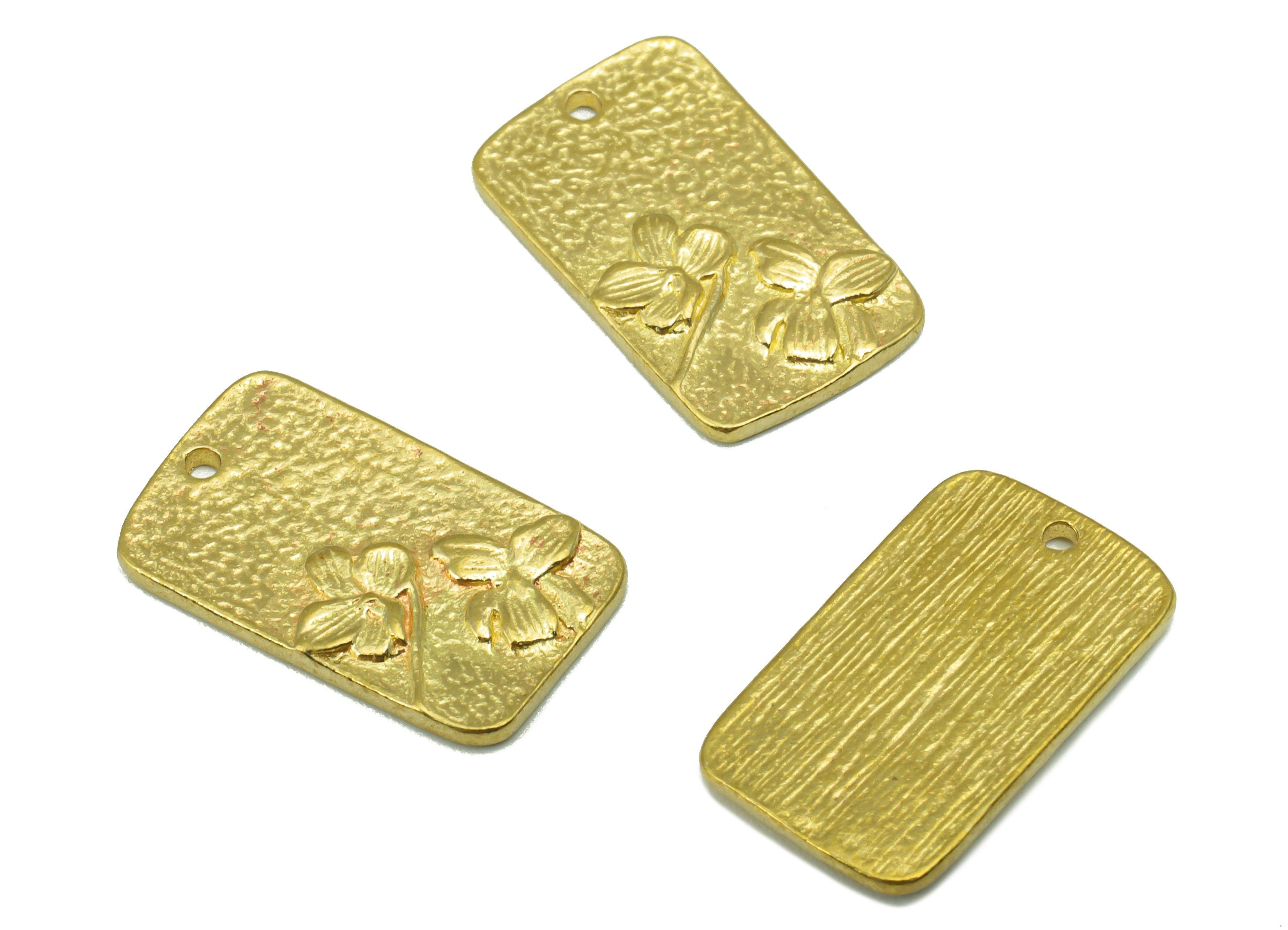 Brass Rectangle Pendant -Hammerd Brass FlowerCharms - Flower Rectangle  - For Necklace - Jewelry Supplies -18x 11.18x 1.44mm-PP8458 - DOMEDBAZAAR