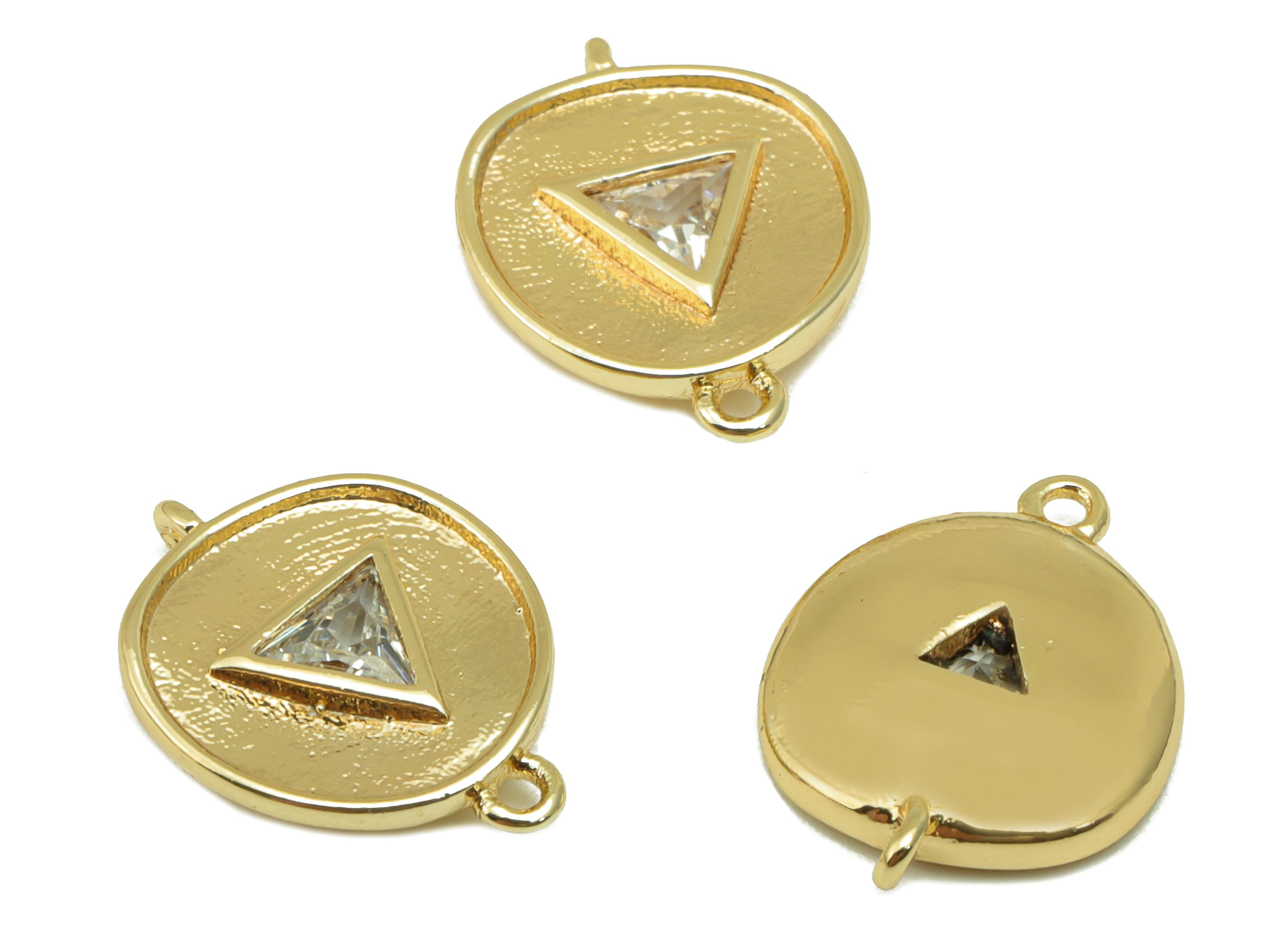 Brass Bent Round Connector - Brass Triangle Cubic Zirconia Charm - Textured Pendant- For Necklace -18k Real Gold Plated-15x11x2mm-RGP6496 - DOMEDBAZAAR