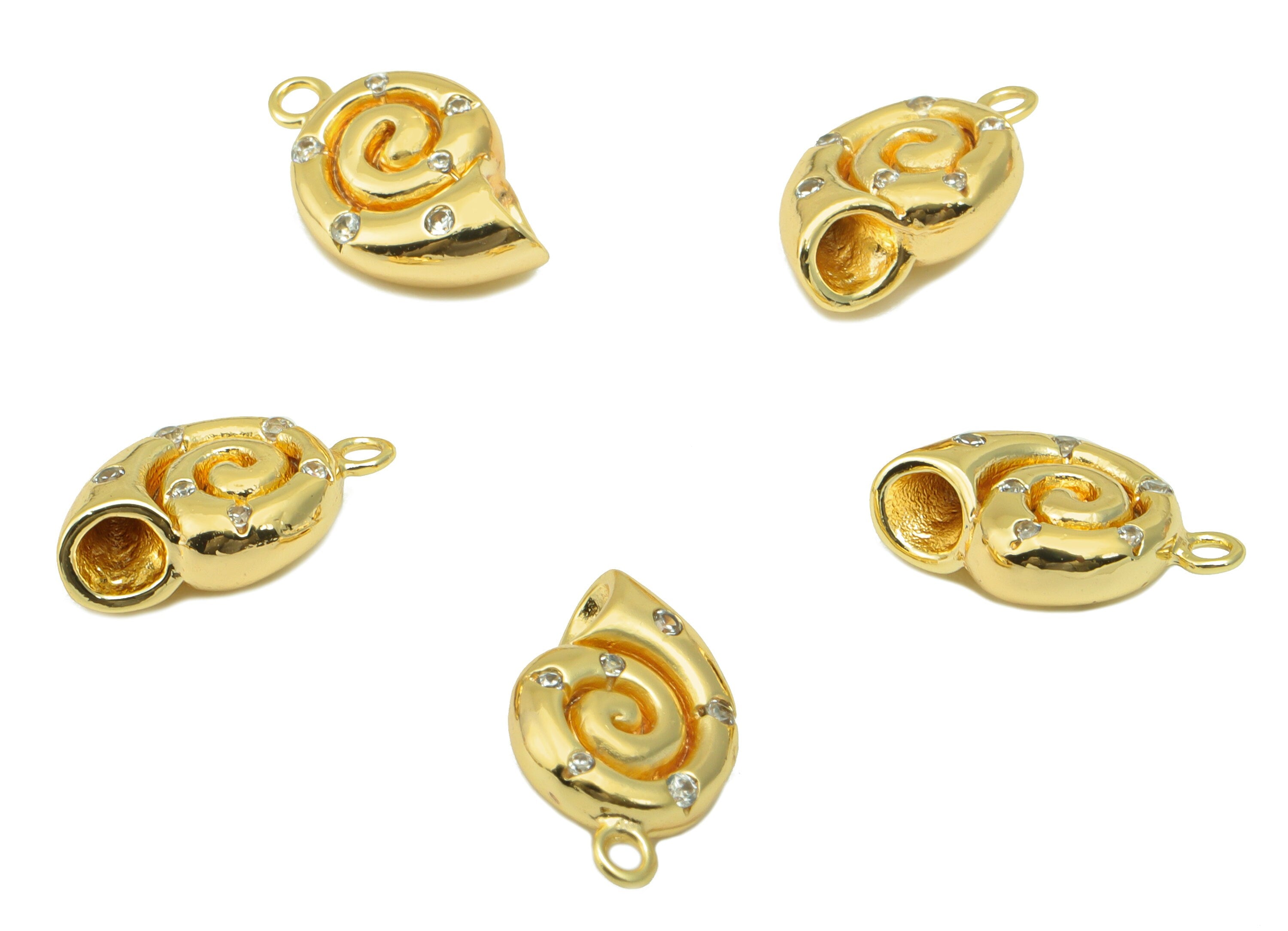 Brass Snail Earring Charm - Snail Cubic Zirconia Charm - Snail Pendant - For Necklace - 18k Real Gold Plated - 14.8x9.3x4.9mm- RGP6536 - DOMEDBAZAAR