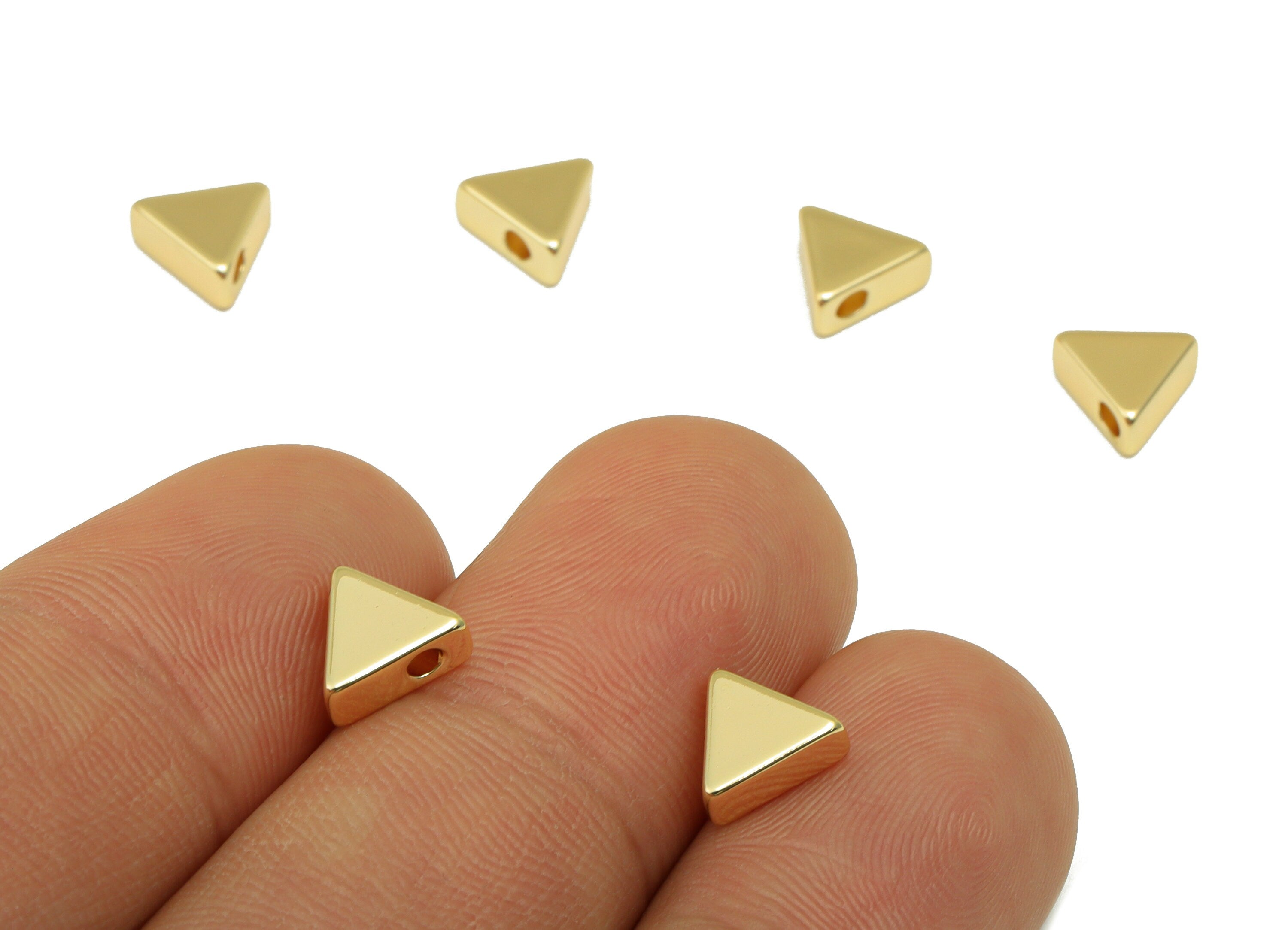 Brass Spacer Beads - Brass Triangle Beads - For Bracelet - For Necklace - 18K Real Gold Plating Brass - 6.85x7.75x 3.15mm -  RGP6538 - DOMEDBAZAAR
