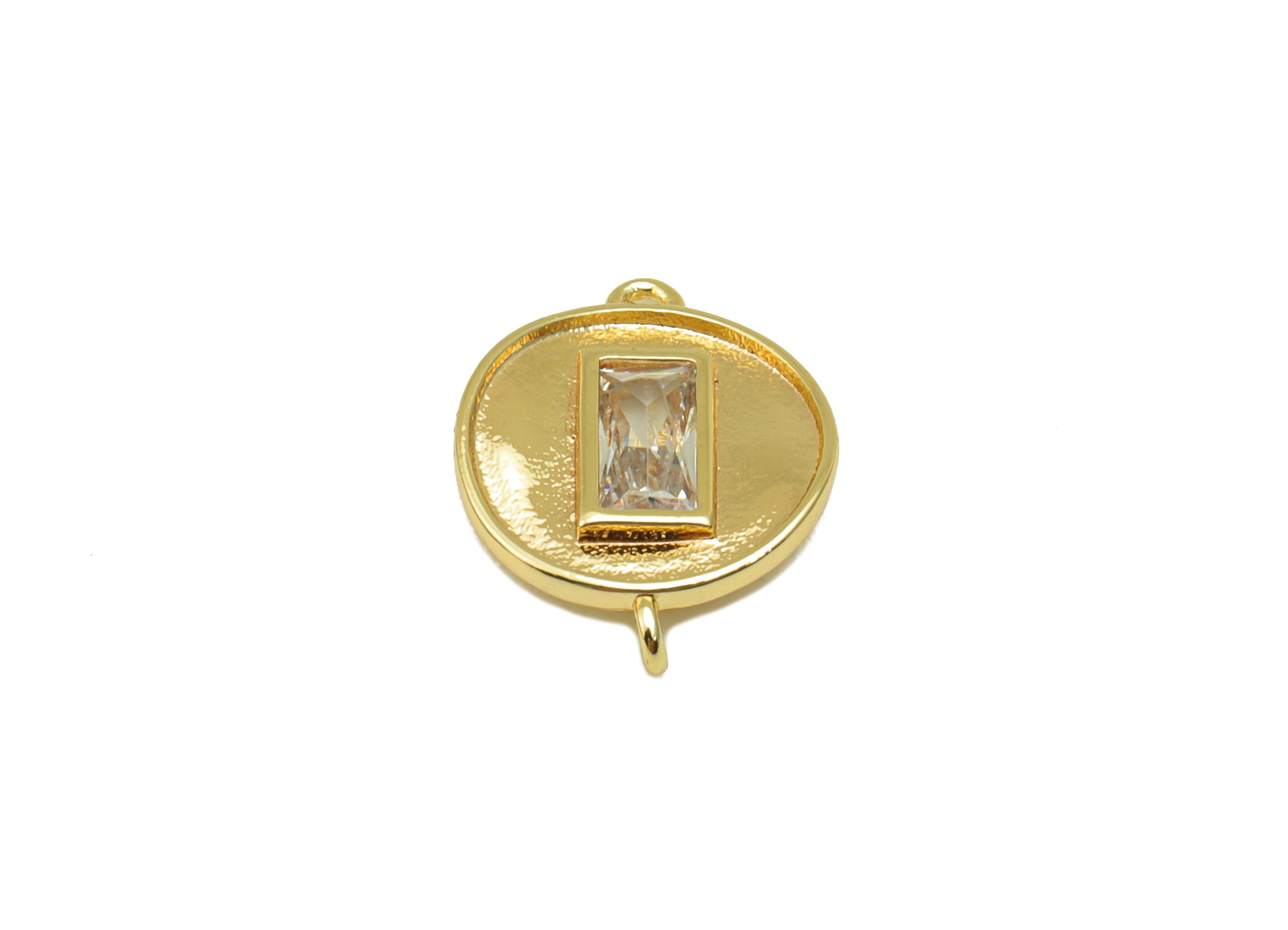 Brass Bent Round Bracelet Connector - Emerald Cubic Zirconia Charm - Textured Pendant- Earring Charm -18k Real Gold Plated-14x11x3mm-RGP6558 - DOMEDBAZAAR