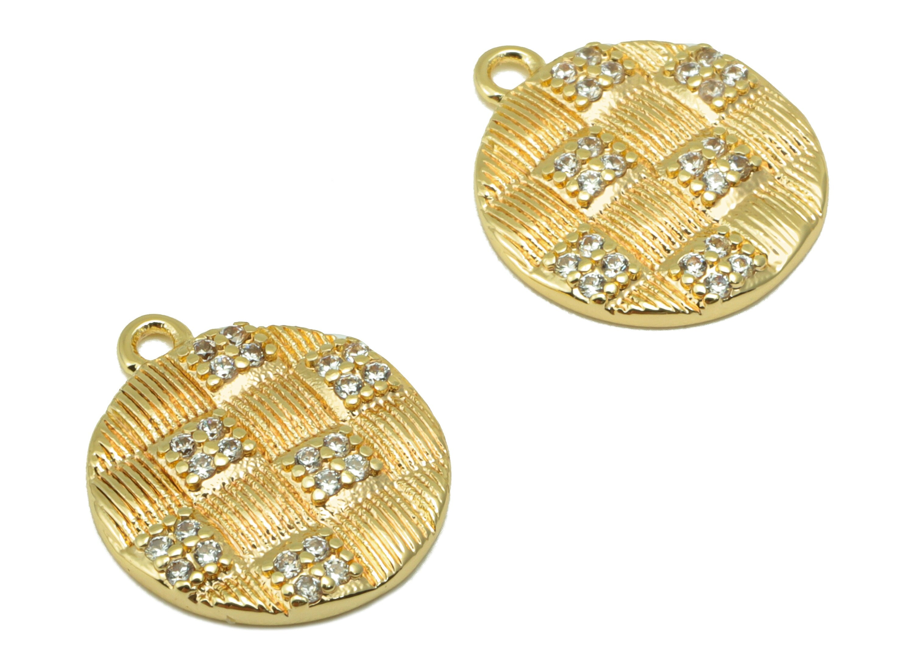 Brass Round Earring Charm - Brass Square Cubic Zirconia Charm - Gold CZ Pendant - 18k Real Gold Plated - 13.74 x 11.97 x 1.66mm- RGP6572 - DOMEDBAZAAR