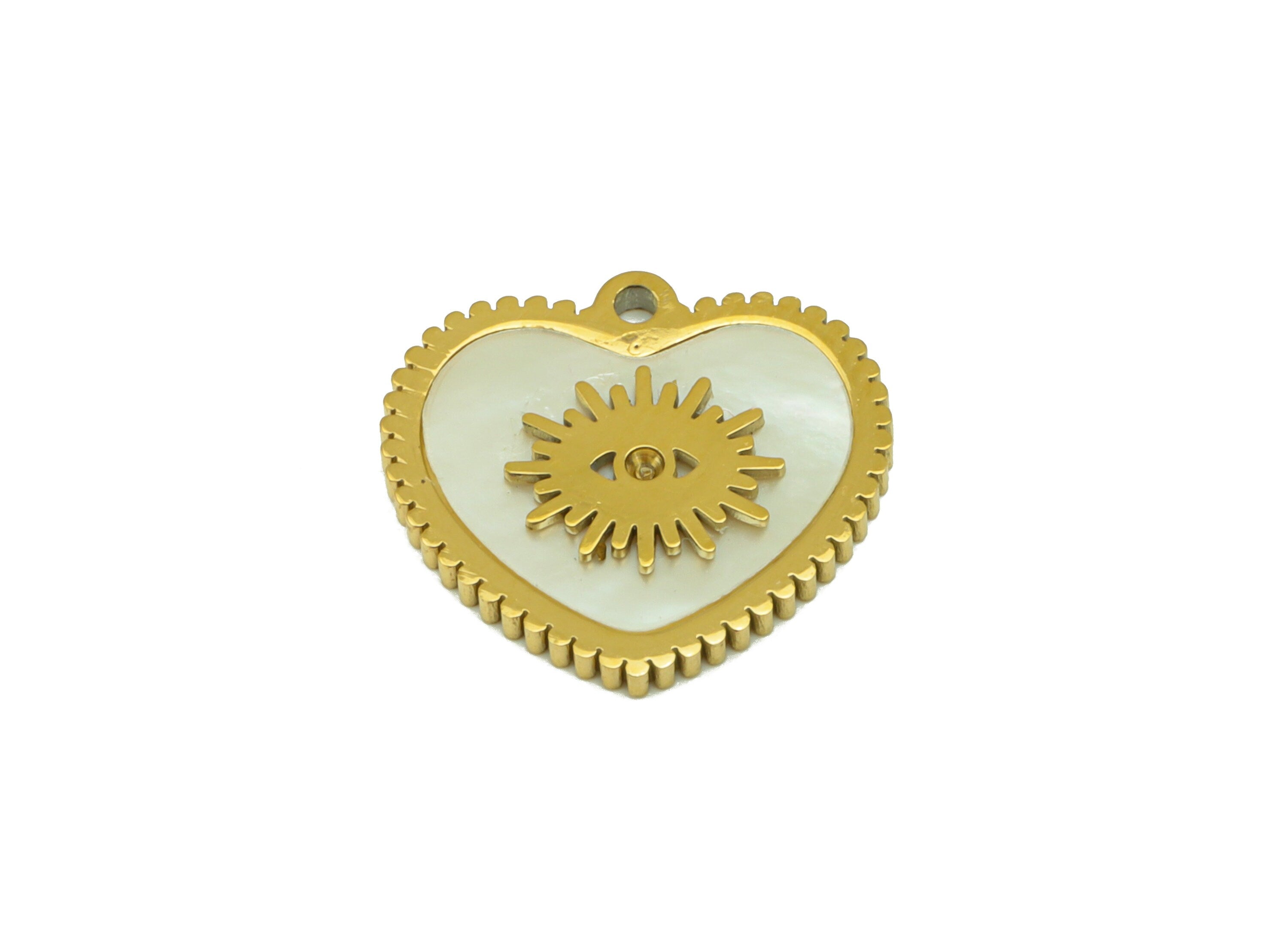Stainless Steel Shell Earring Charm -Steel Heart Charm - Steel Eyelash Pendant - Stainless Steel -18k Real Gold Plated -14x15x1.8mm- RGP6581 - DOMEDBAZAAR
