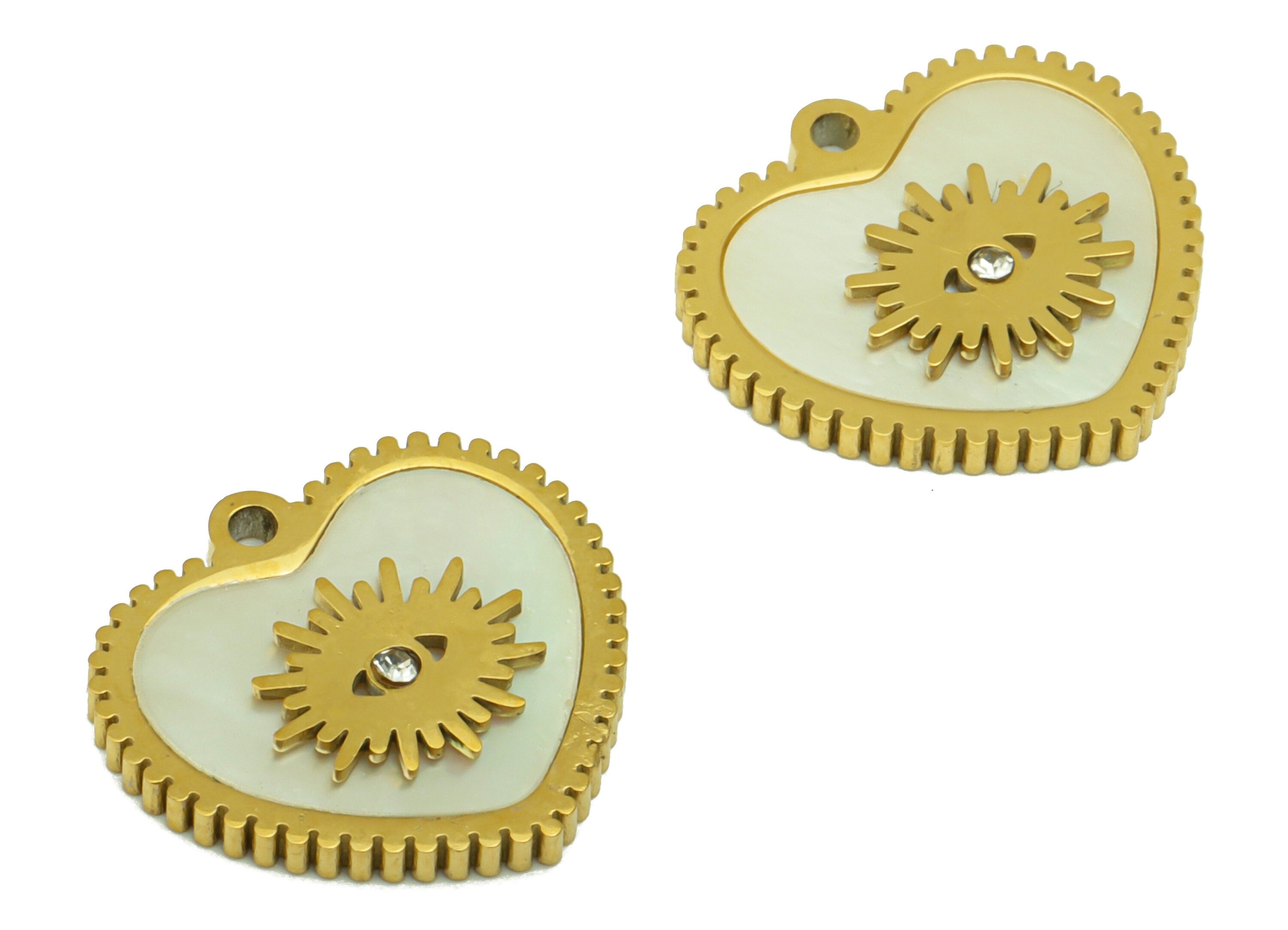 Stainless Steel Shell Earring Charm -Steel Heart Charm - Steel Eyelash Pendant - Stainless Steel -18k Real Gold Plated -14x15x1.8mm- RGP6581 - DOMEDBAZAAR