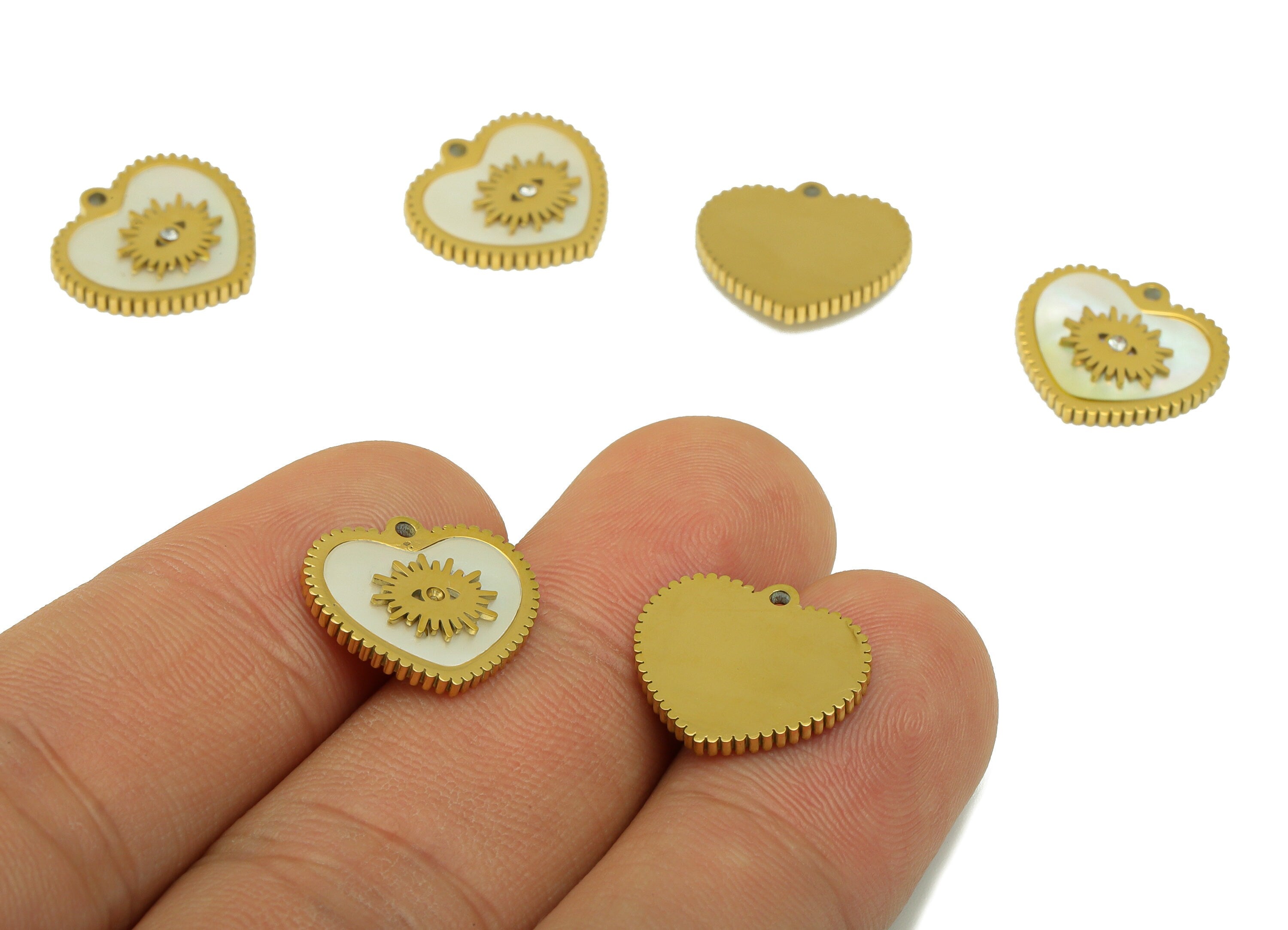 Stainless Steel Shell Earring Charm -Steel Heart Charm - Steel Eyelash Pendant - Stainless Steel -18k Real Gold Plated -14x15x1.8mm- RGP6581 - DOMEDBAZAAR