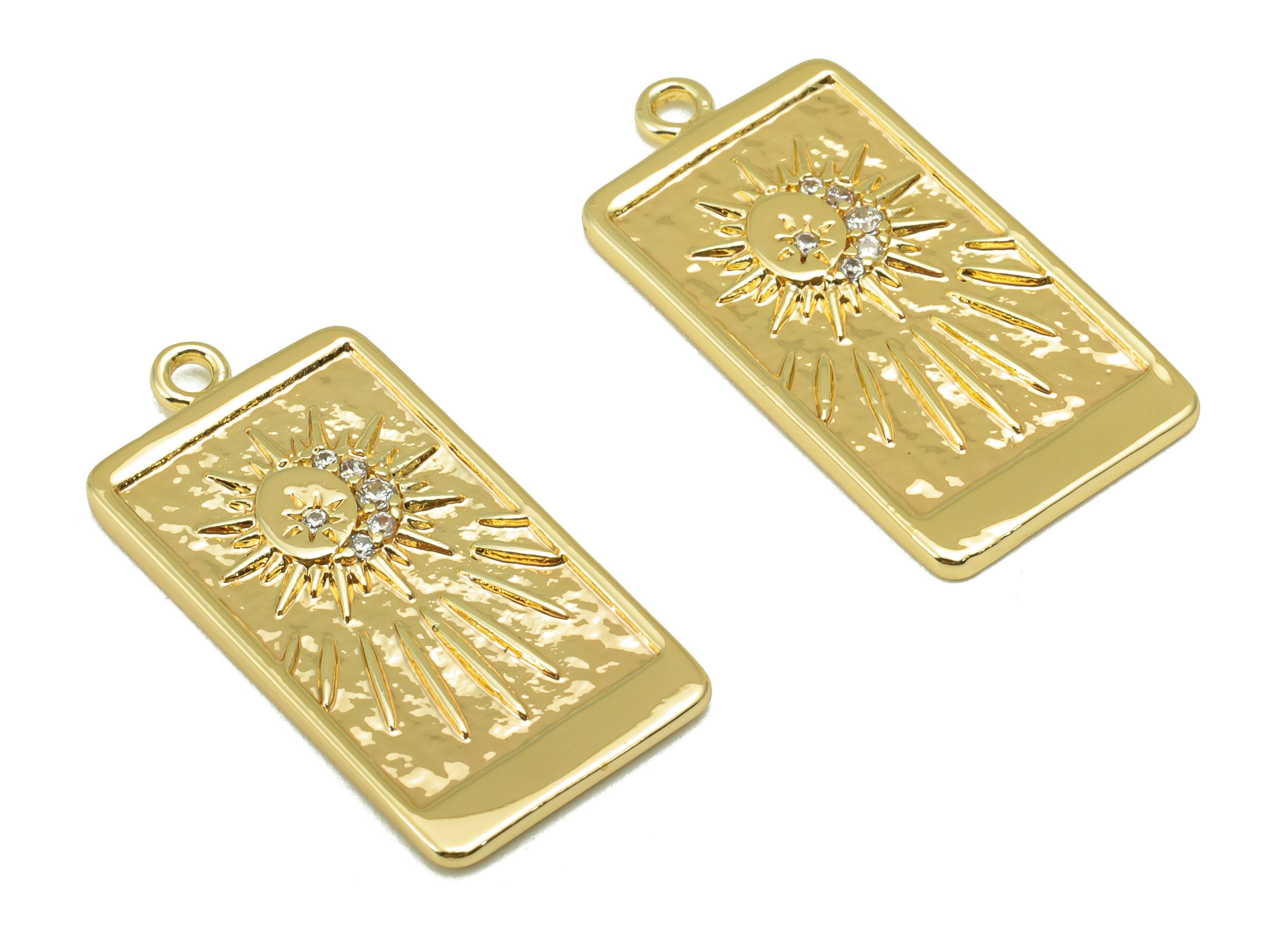Brass Rectangle Charm - Brass Crescent Charm For Pendant - Rectangle Sun Pendant  - 18K Real Gold Plated - 27x13x2mm - RGP6223 - DOMEDBAZAAR