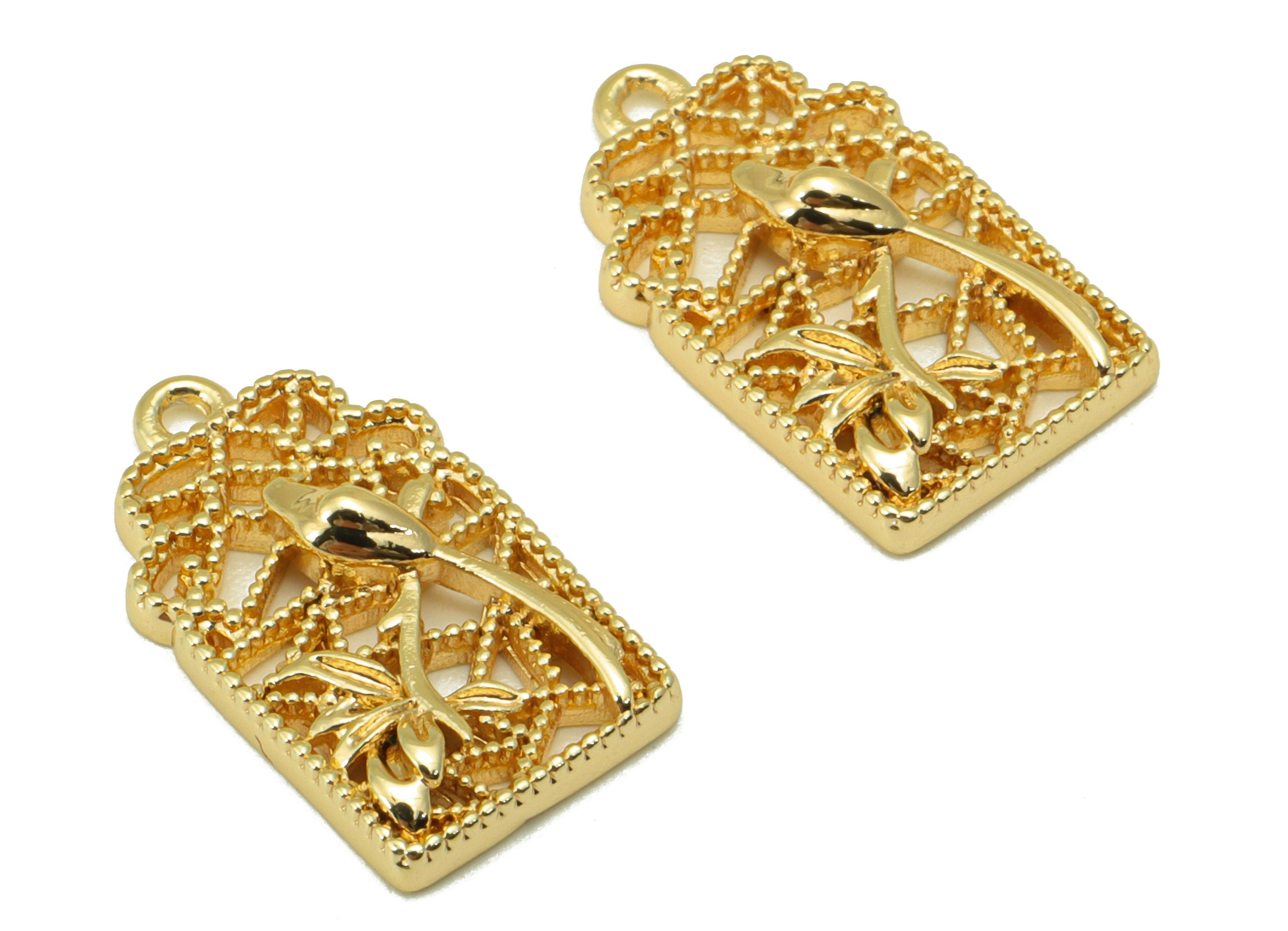 Brass Vase Charm - Brass Hollow Charm For Pendant - Vase Flower Charm - For Necklace - 18K Real Gold Plated - 17.29x10x 2.22mm - RGP6225 - DOMEDBAZAAR