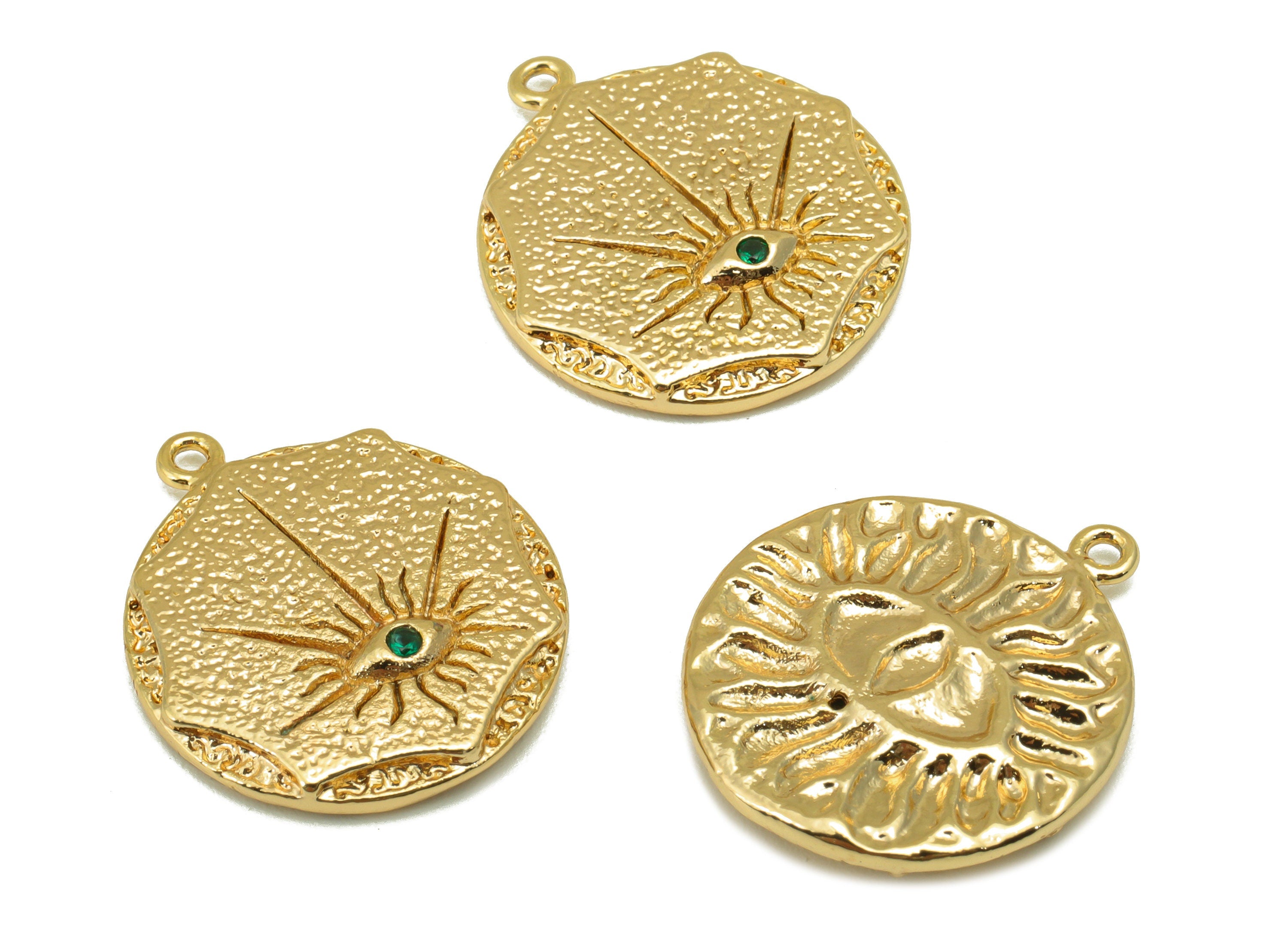 Brass Eye Charm - Brass Cubic Zirconia Charm - Double Sided Earring Charm - For Necklace - 18K Real Gold Plated -20.79x 18x 2.65mm - RGP6303 - DOMEDBAZAAR
