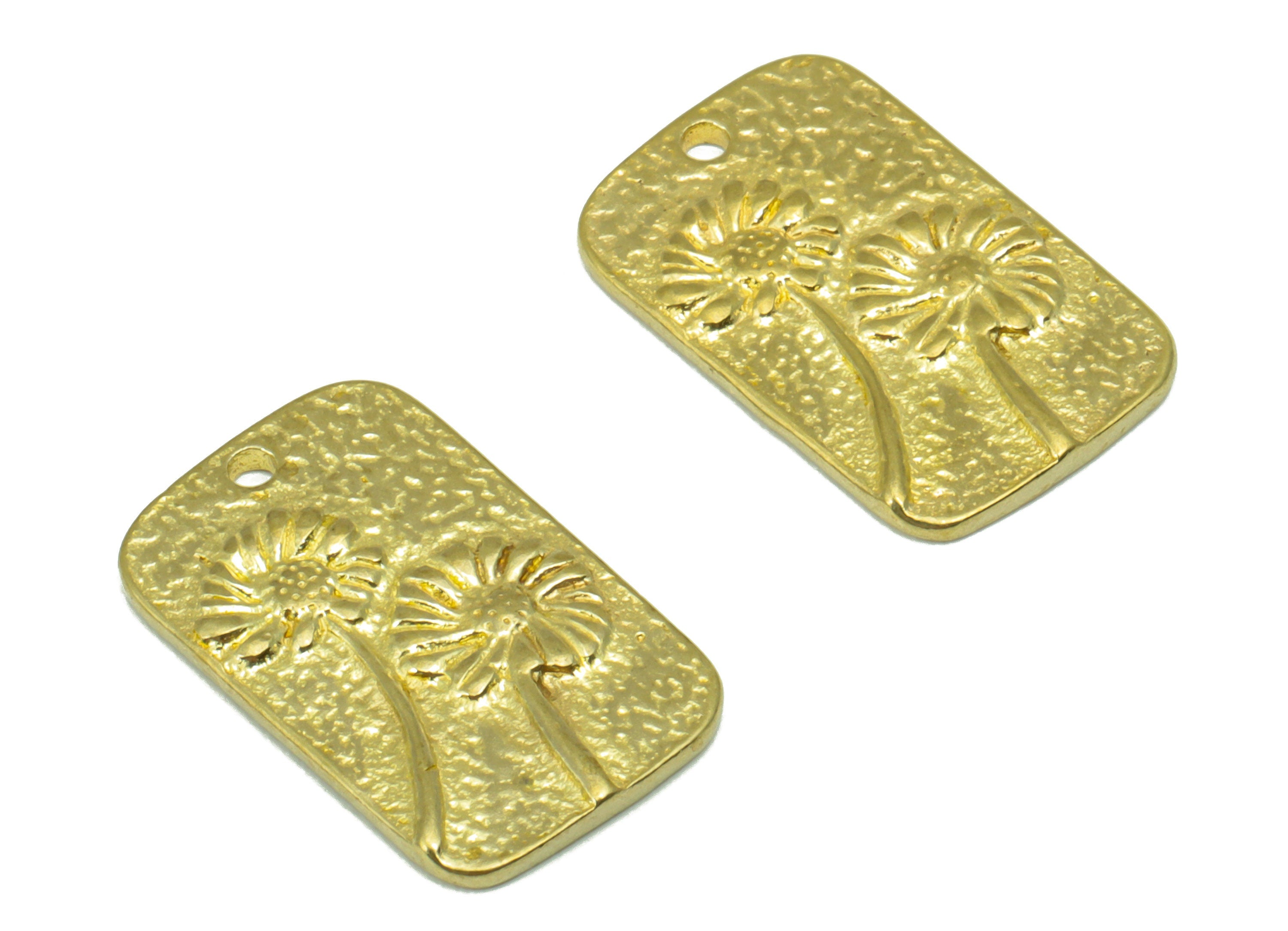 Brass Rectangle Pendant -Hammered Brass Flower Charms - Daisy Flower - Jewelry Supplies -17 x 11x 1.24mm-PP8465 - DOMEDBAZAAR