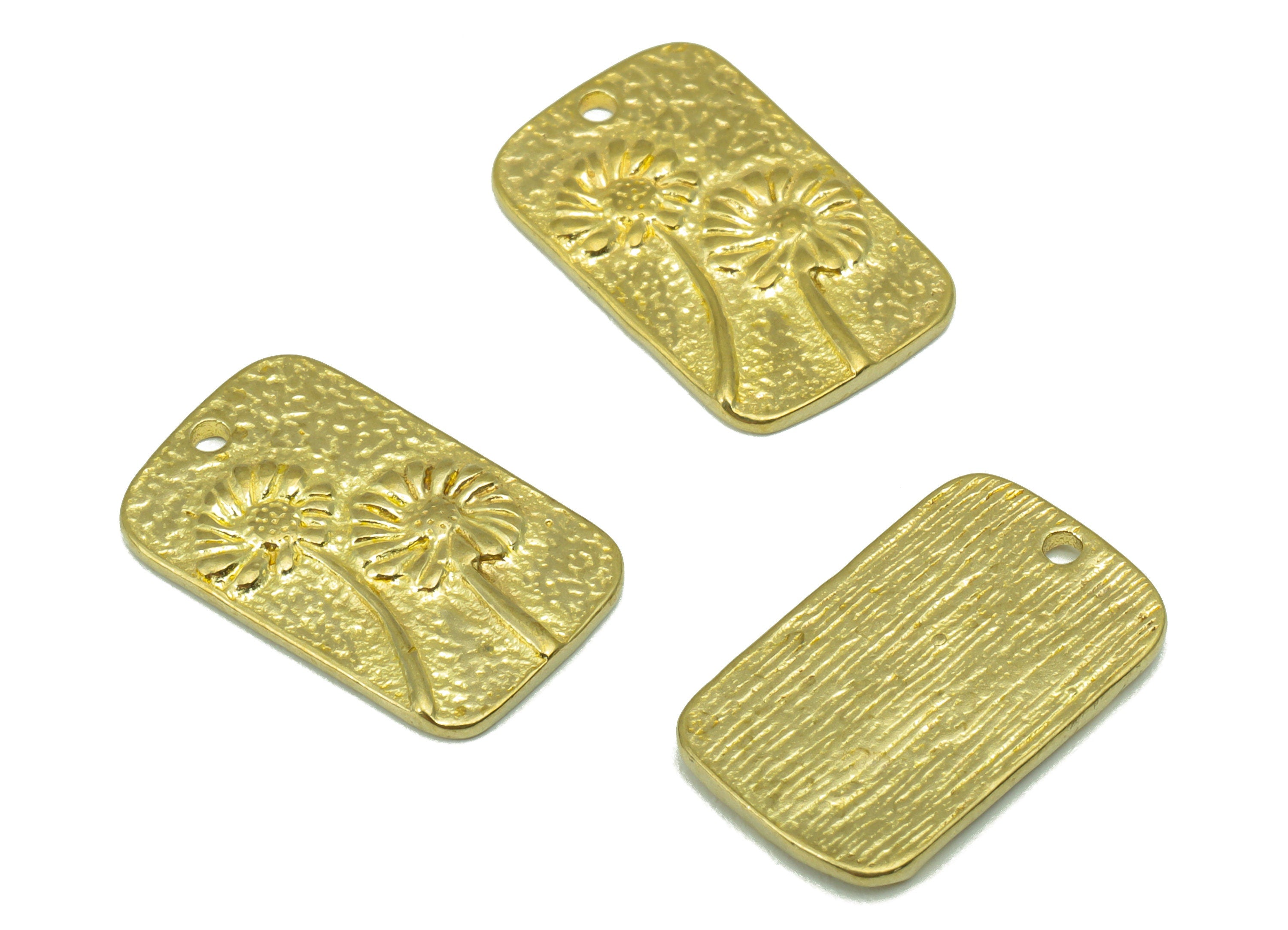 Brass Rectangle Pendant -Hammered Brass Flower Charms - Daisy Flower - Jewelry Supplies -17 x 11x 1.24mm-PP8465 - DOMEDBAZAAR
