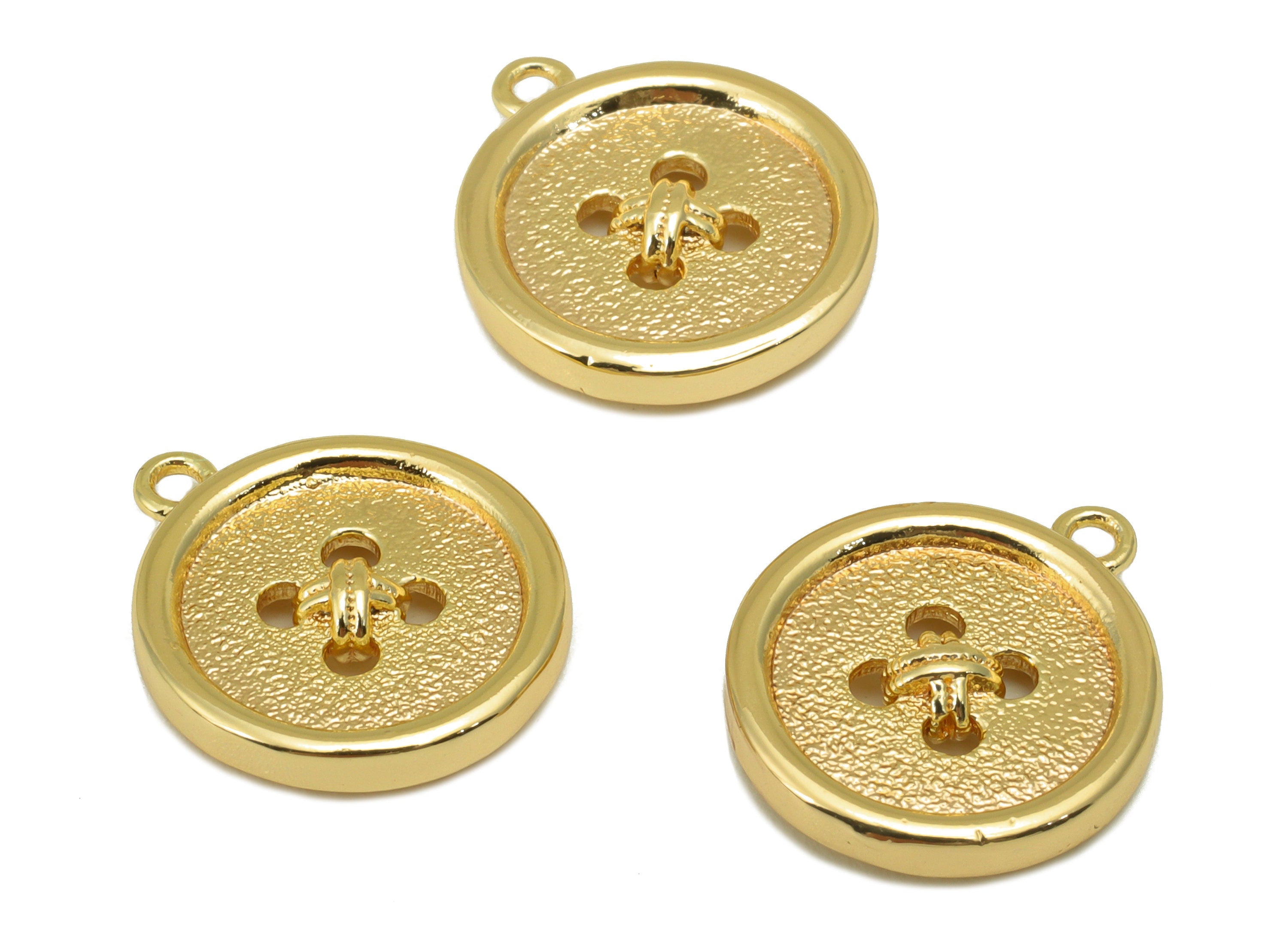 Brass Round Charm - Brass Button For Pendant - Circle Button Earring Charm - For Necklace - 18K Real Gold Plated - 16.9x14.5x 3mm - RGP6463 - DOMEDBAZAAR