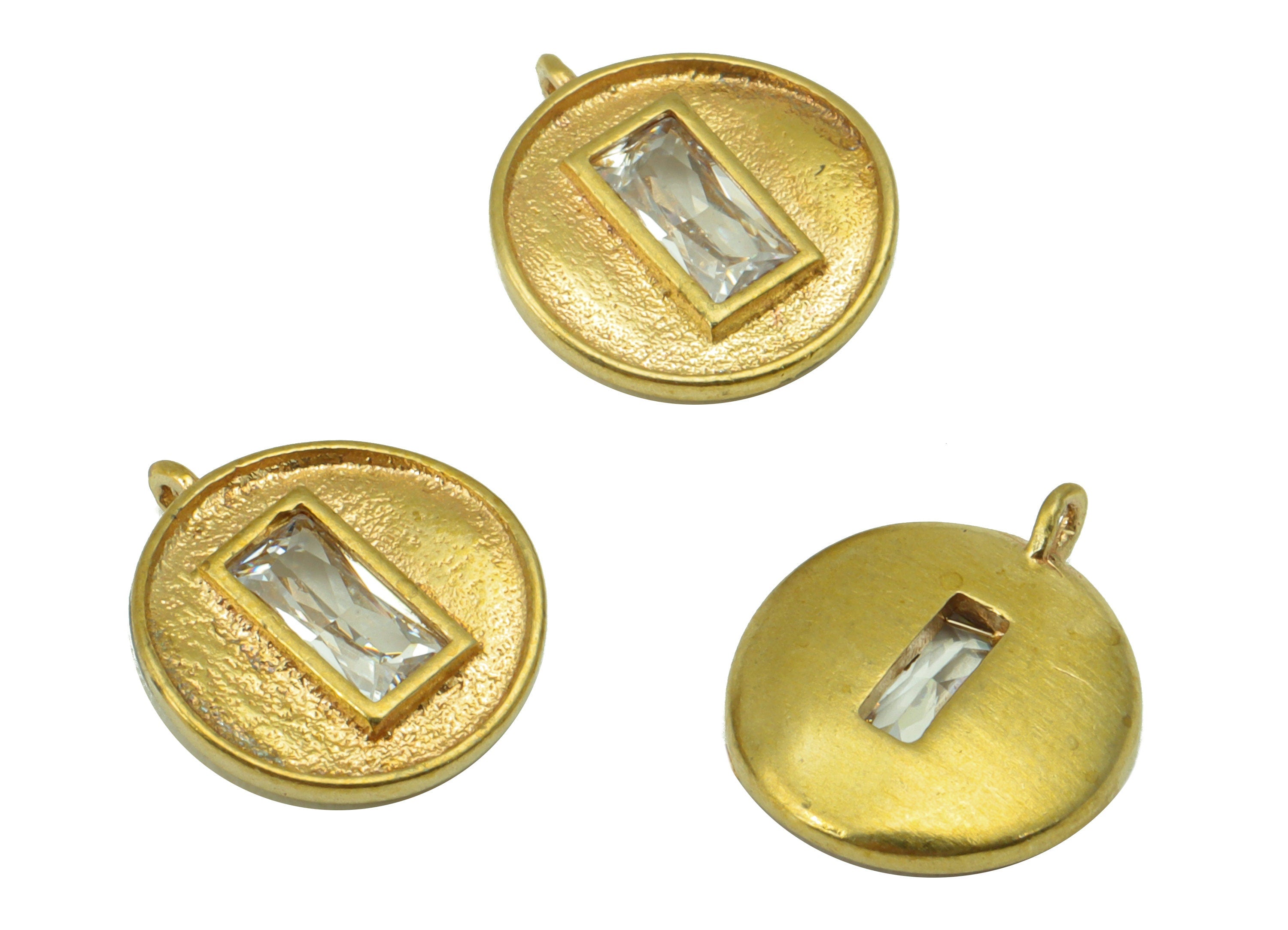 Brass Round Earring - Raw Brass  - Cubic Zircon Rectangle Pendant - Earring Charms  - Jewelry Supplies - 12 x 11x 2.51mm PP8471 - DOMEDBAZAAR