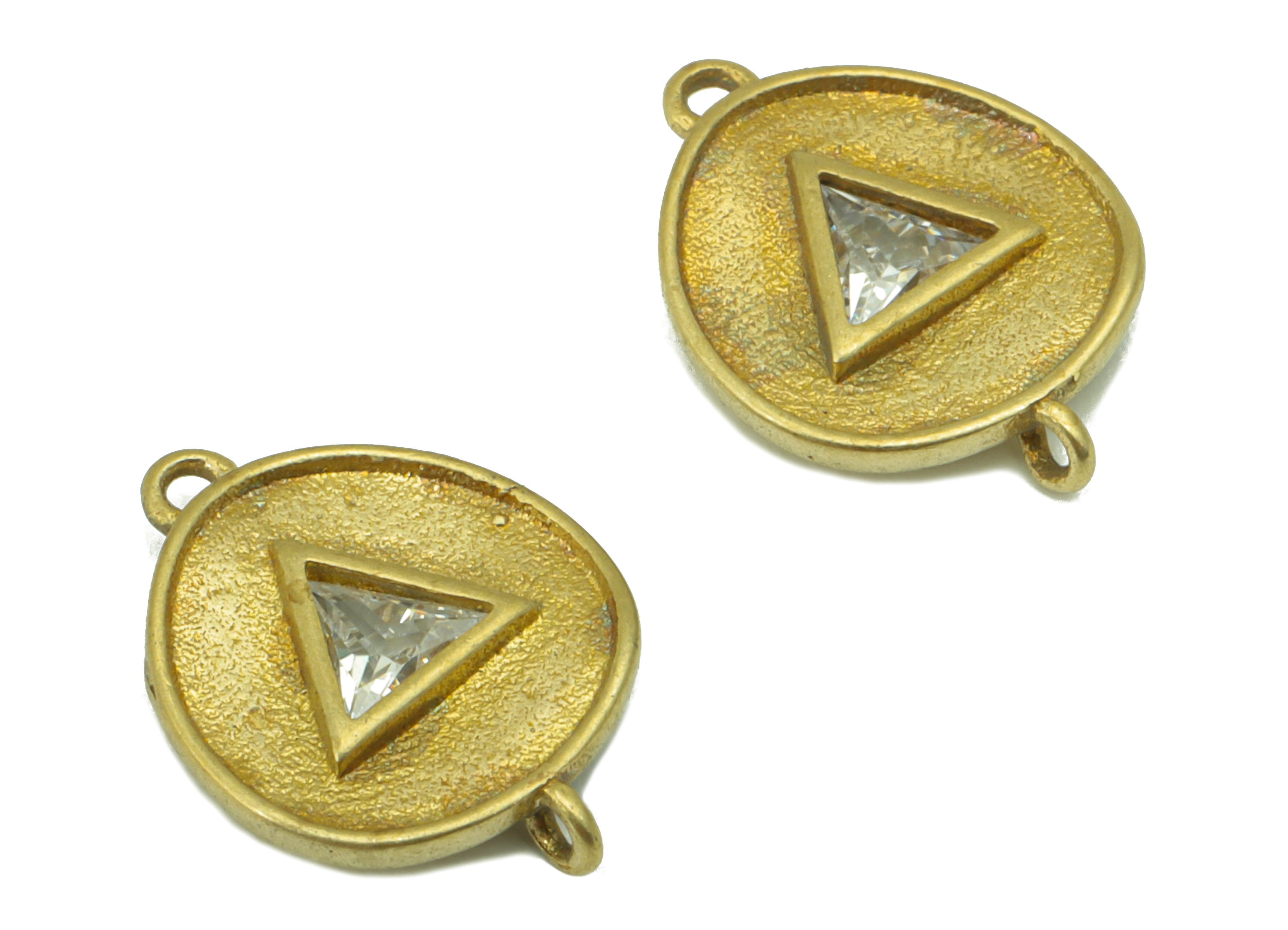 Brass Round Earring - Raw Brass - Bent Round Cubic Zircon Charms - Earring Connector --Jewelry Making Supplies-14 x10x 2.48mm-PP8498 - DOMEDBAZAAR