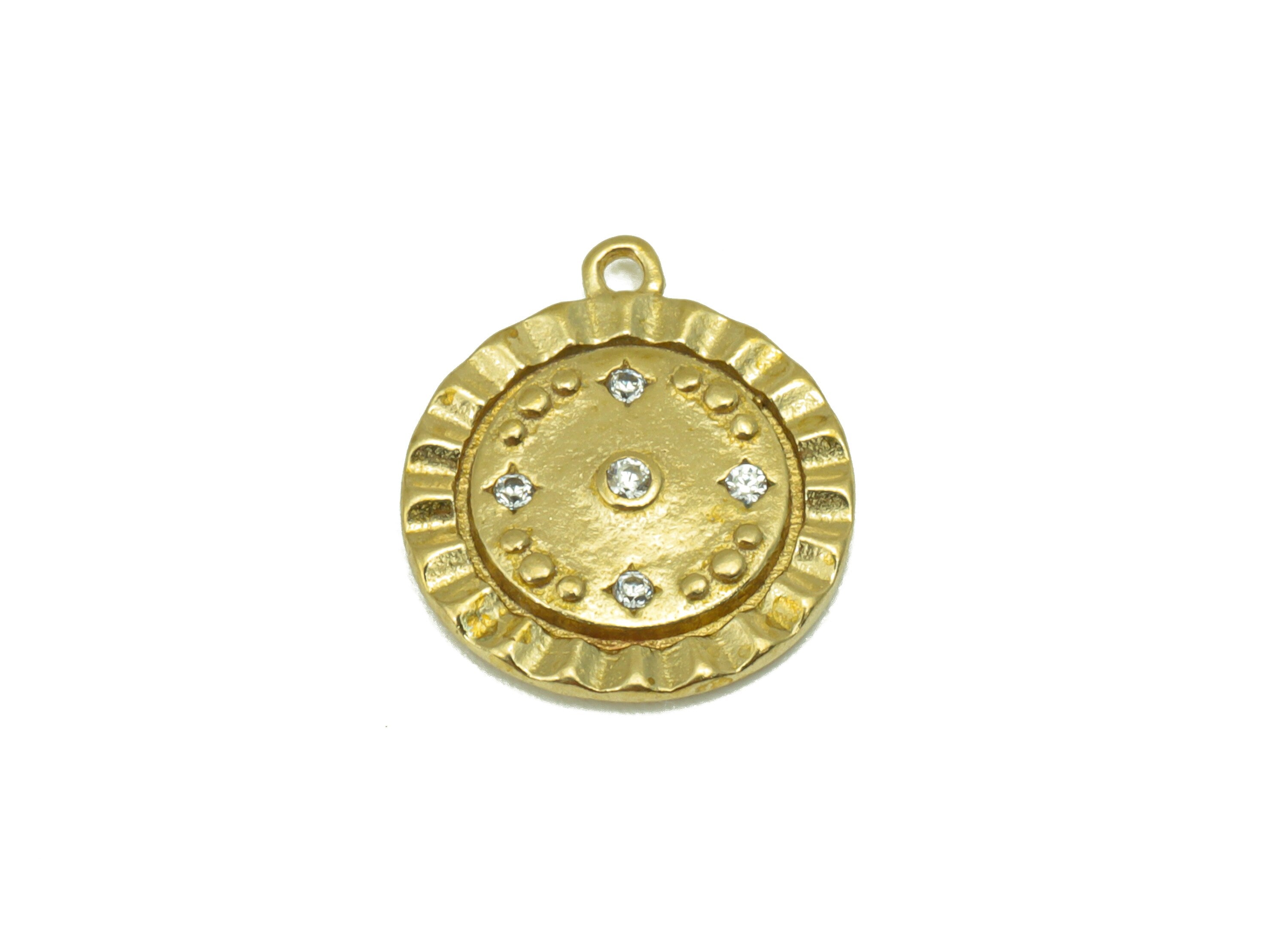 Brass Round Textured Charms  -Raw Brass   - Cubic Zircon - Earring Pendant - Jewelry Supplies -19x 15 x 2.12mm-PP8456 - DOMEDBAZAAR