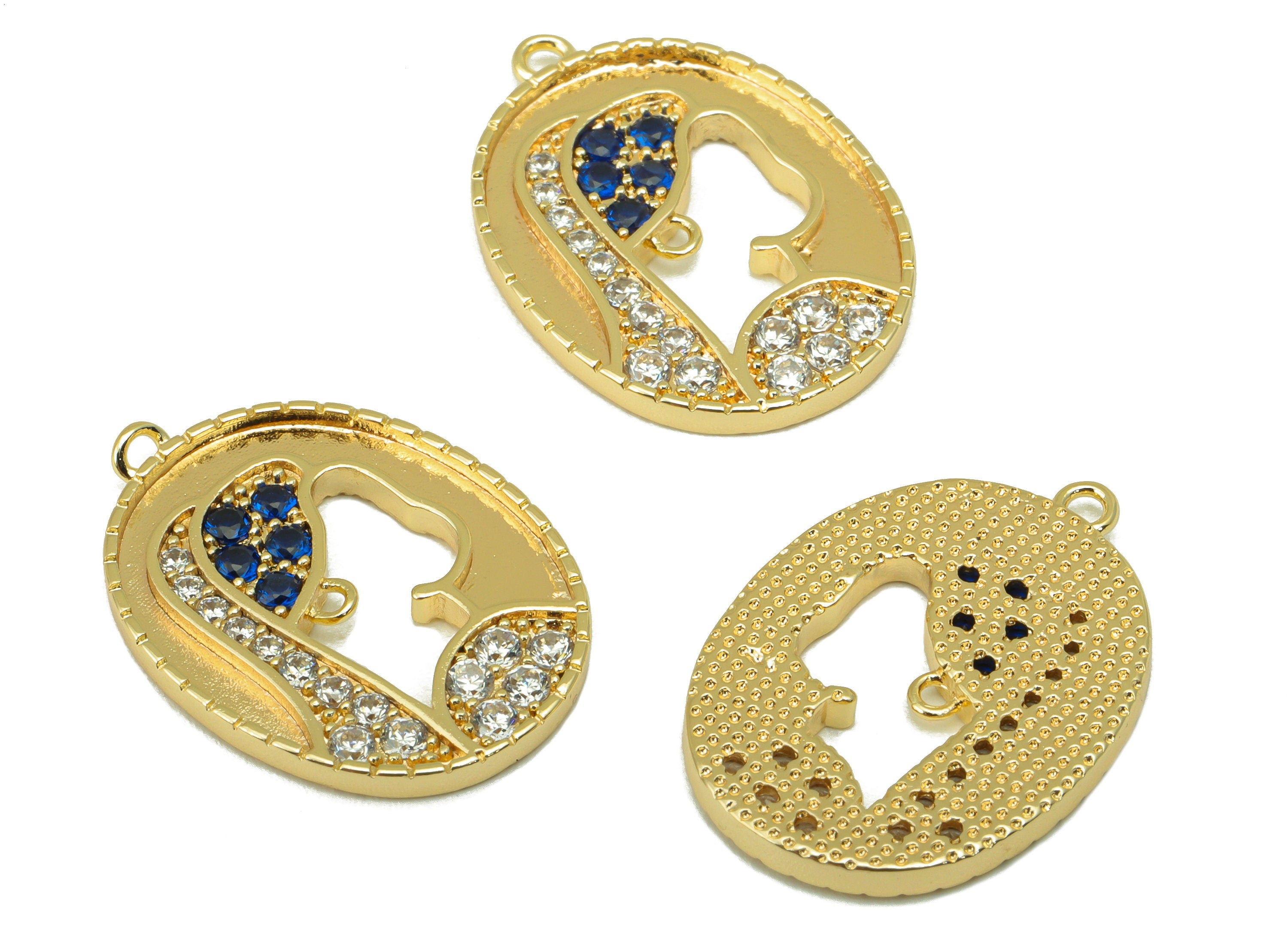 Brass Ellipse Earring Charm - Brass CZ Portrait Pendant - Cubic Zirconia Woman Charm - For Necklace -18k Gold Plated-23x16x1.85mm-RGP6215 - DOMEDBAZAAR
