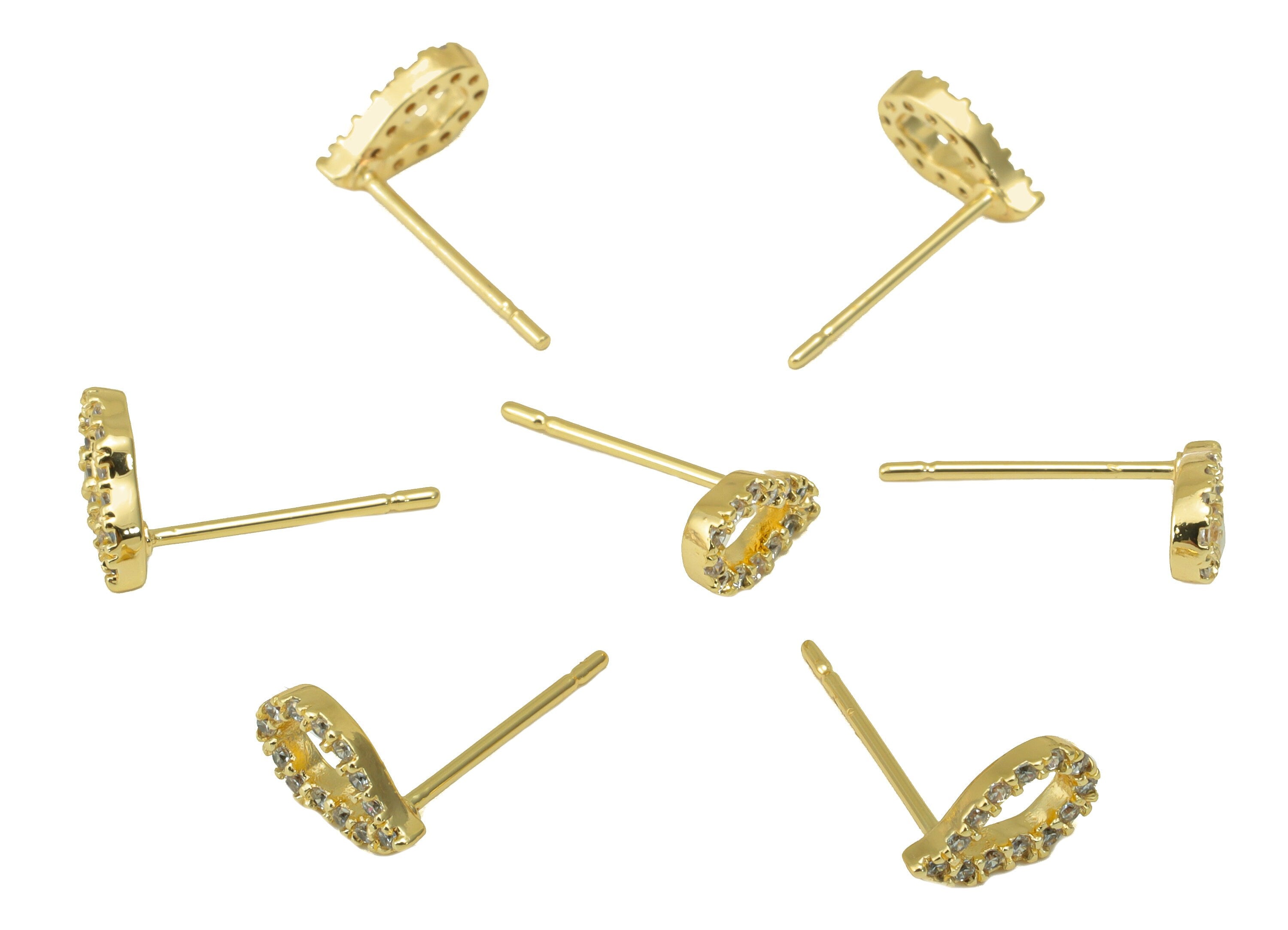 Brass Teardrop Earring Stud - Brass Cubic Zirconia Posts - CZ Drop Earring Stud - Stainless Steel -18K Real Gold Plated - 8x5x2mm - RGP6469 - DOMEDBAZAAR