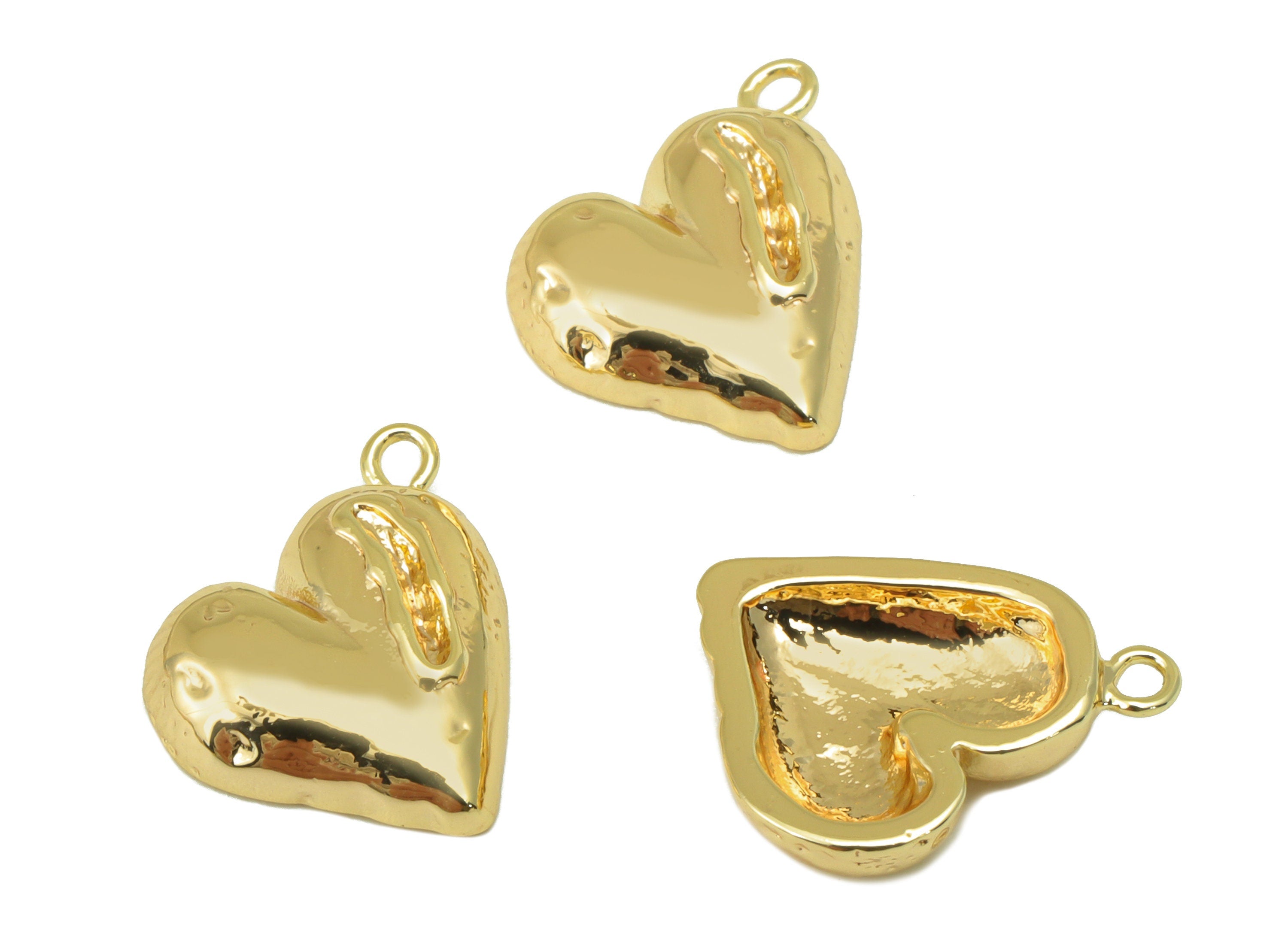 Brass Heart Earrings Charm - Broken Heart Pendant - for Necklace-Jewelry making-For Necklace - 18k Gold Plated - 15x11 x 1.95mm- RGP6228 - DOMEDBAZAAR