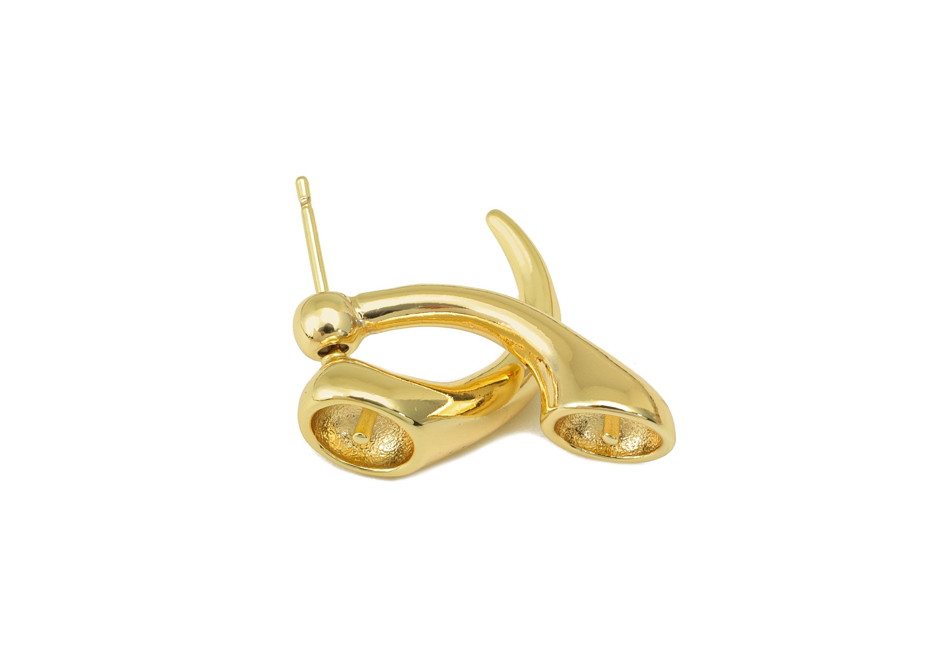 Brass Ox Horn Earring Stud - Horn Earring Posts - Horn Earring Stud For Pearl - Stainless Steel - 18K Real Gold Plated - 22x19x7mm- RGP6468 - DOMEDBAZAAR