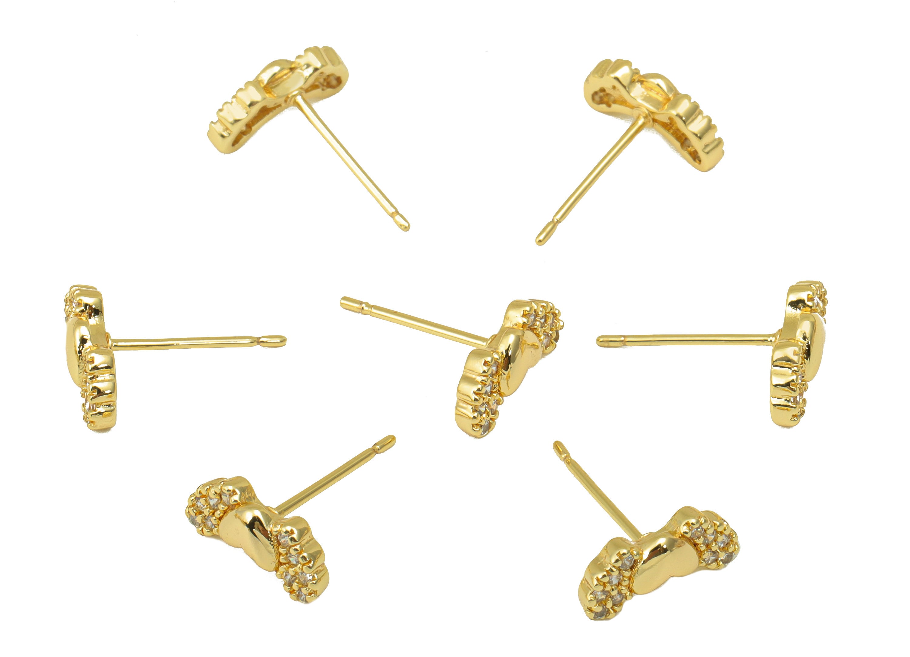 Brass Heart Earring Stud - Cubic Zirconia Earring Post - Butterfly Bow Stud - Heart Wings Earring - 18K Real Gold Plated - 11x5x2mm- RGP6403 - DOMEDBAZAAR
