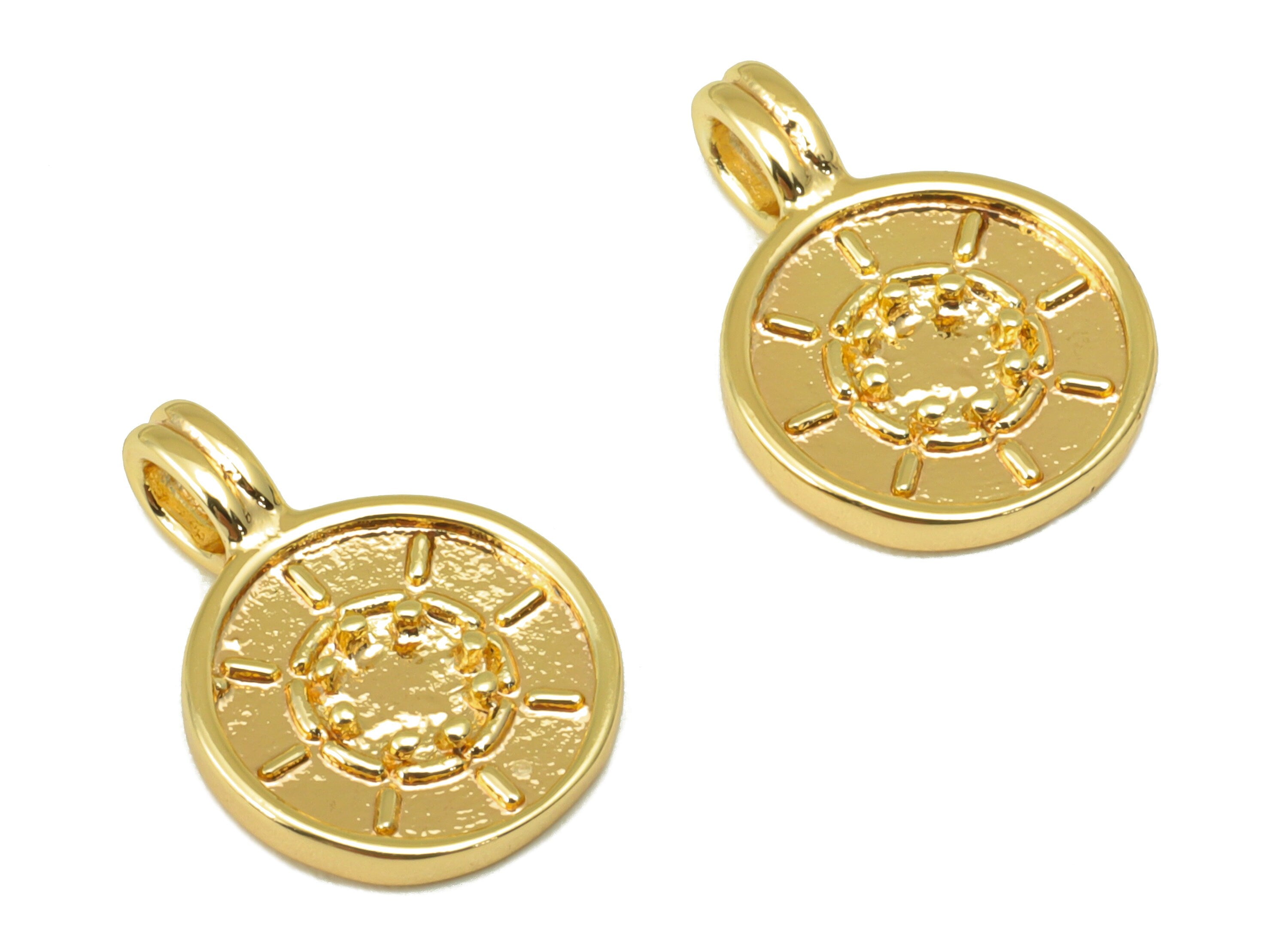 Brass Shie wheel Pendant - Brass Circle Sun Earring Charm -Marine Earring Charms - 18K Real Gold Plated -15.16x 10.81x 1.78mm- RGP6256 - DOMEDBAZAAR