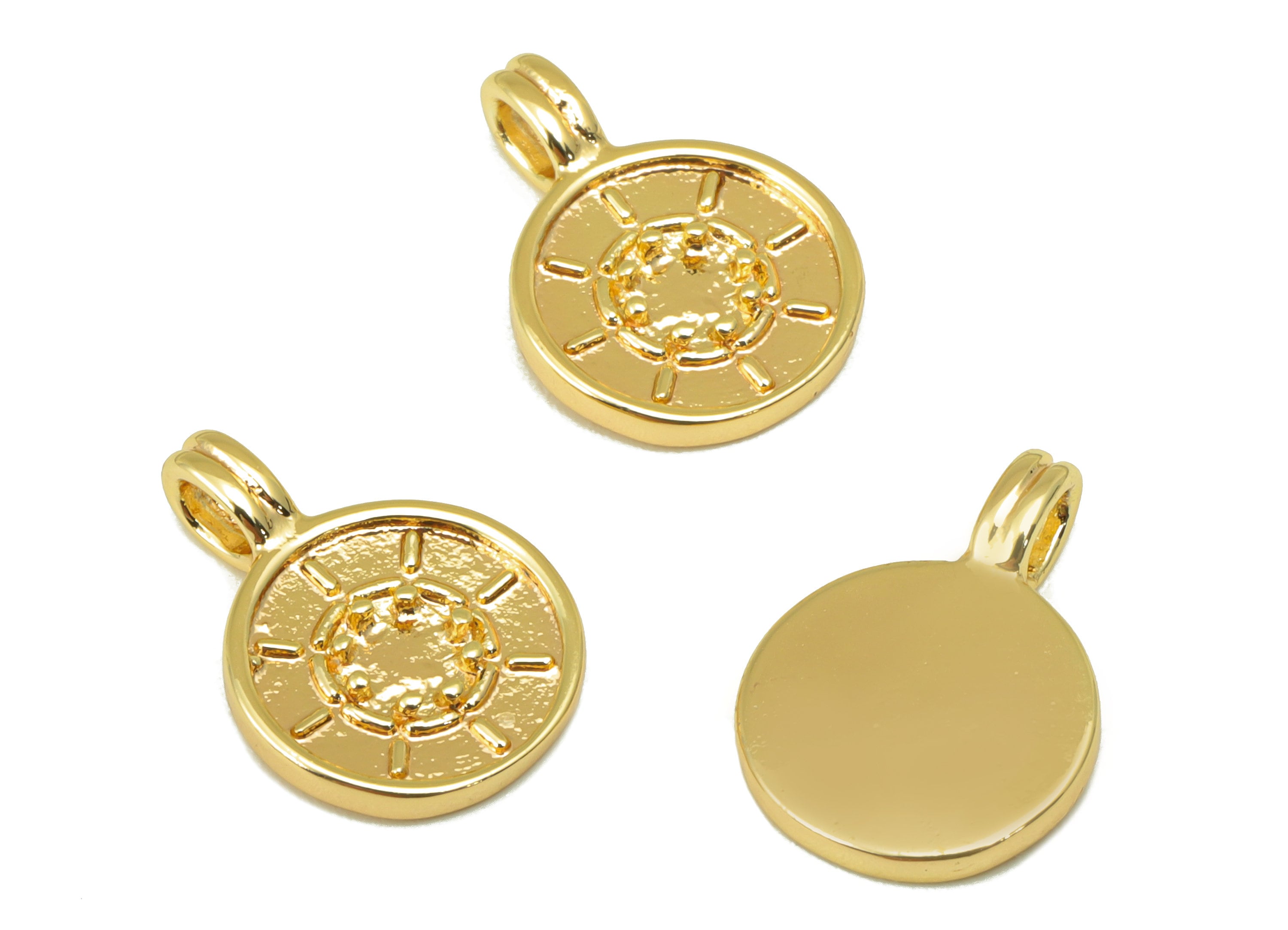 Brass Shie wheel Pendant - Brass Circle Sun Earring Charm -Marine Earring Charms - 18K Real Gold Plated -15.16x 10.81x 1.78mm- RGP6256 - DOMEDBAZAAR