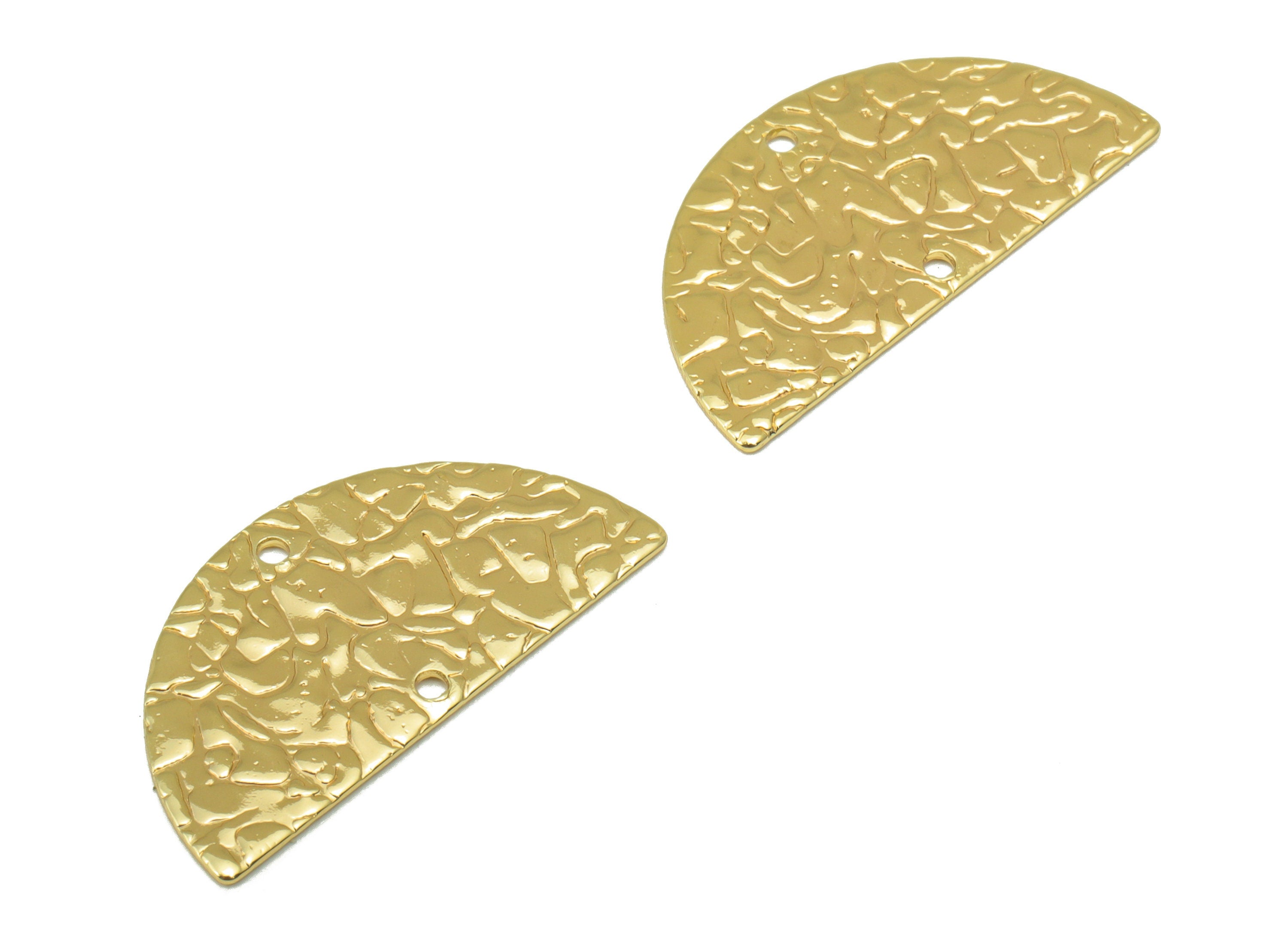 Brass Half Moon Connector - Brass Textured Connector- 18K Real Gold Plated Brass - Jewelry Making Accessoires - 25x 12.57x 0.77mm - RGP6258 - DOMEDBAZAAR