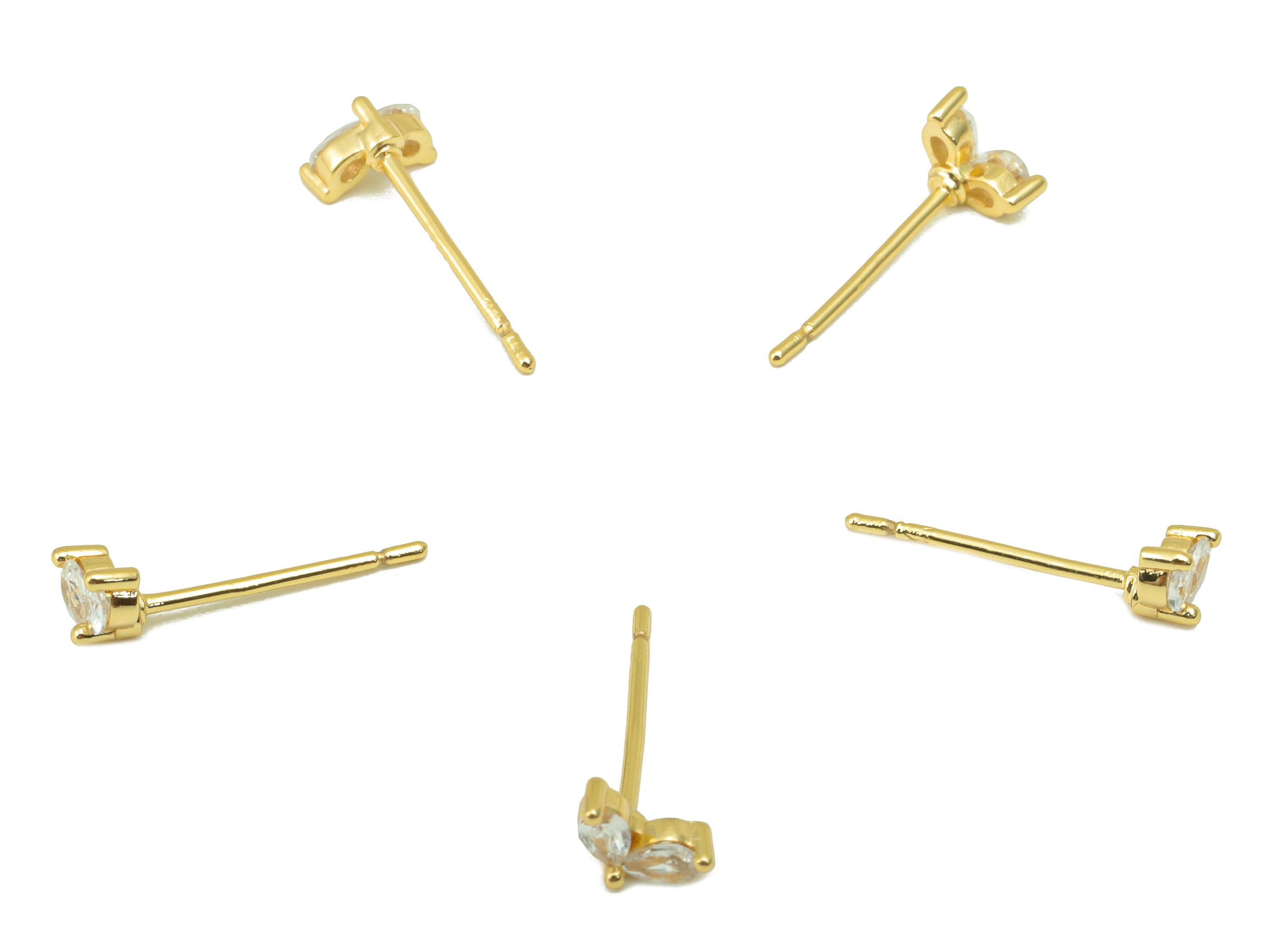Brass Teardrop Earring Stud - Cubic Zirconia Earring Post - CZ Mini Stud - Mini Drops - 18K Real Gold Plated - 3.4x5.75x1.9mm- RGP6406 - DOMEDBAZAAR
