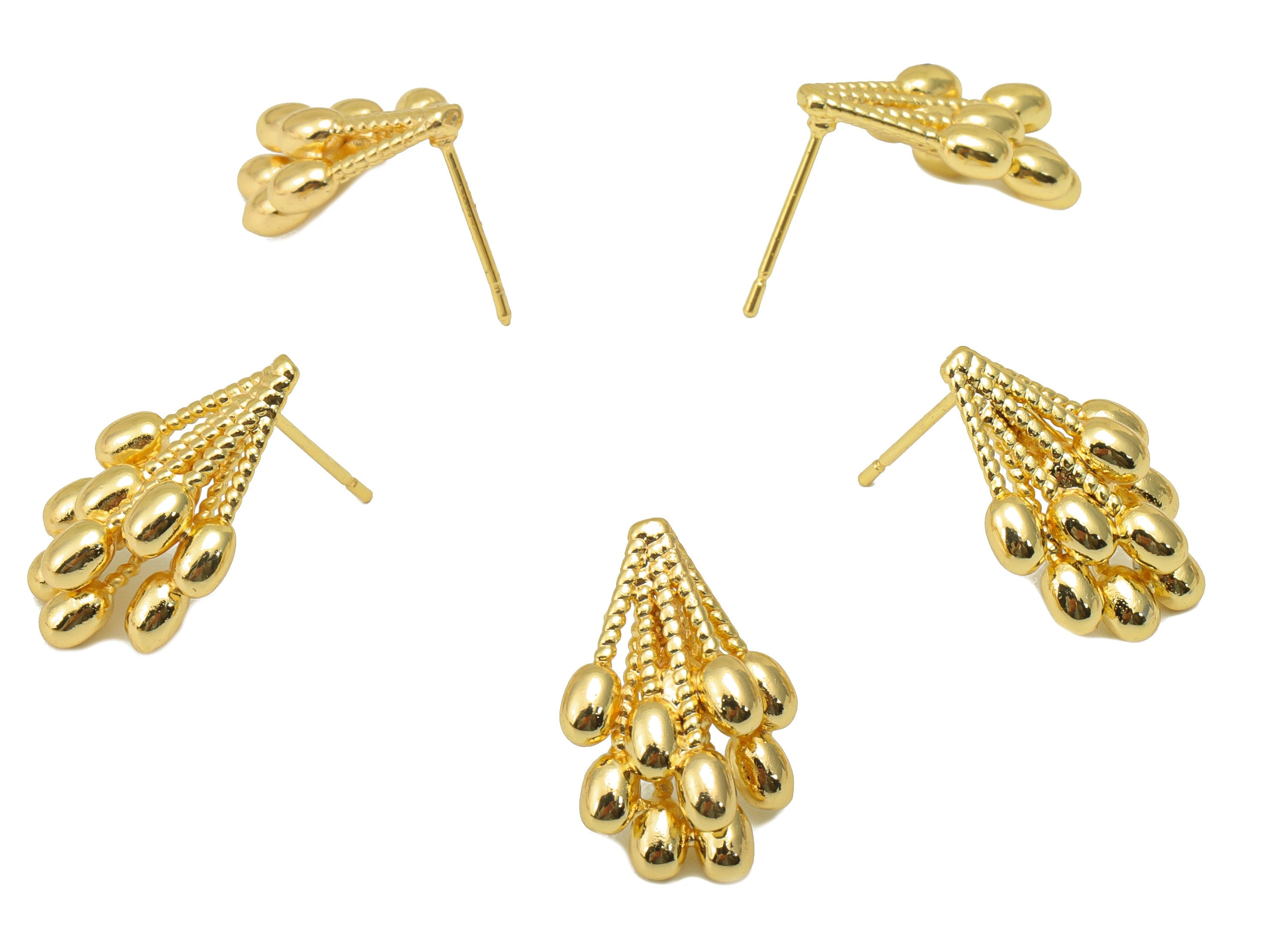 Brass Balloon Earring Stud - Beads Earring Post - Balloon Stud - Gold Bunch Charm - 18K Real Gold Plated - 18.5x12.4x 5.21mm- RGP6432 - DOMEDBAZAAR