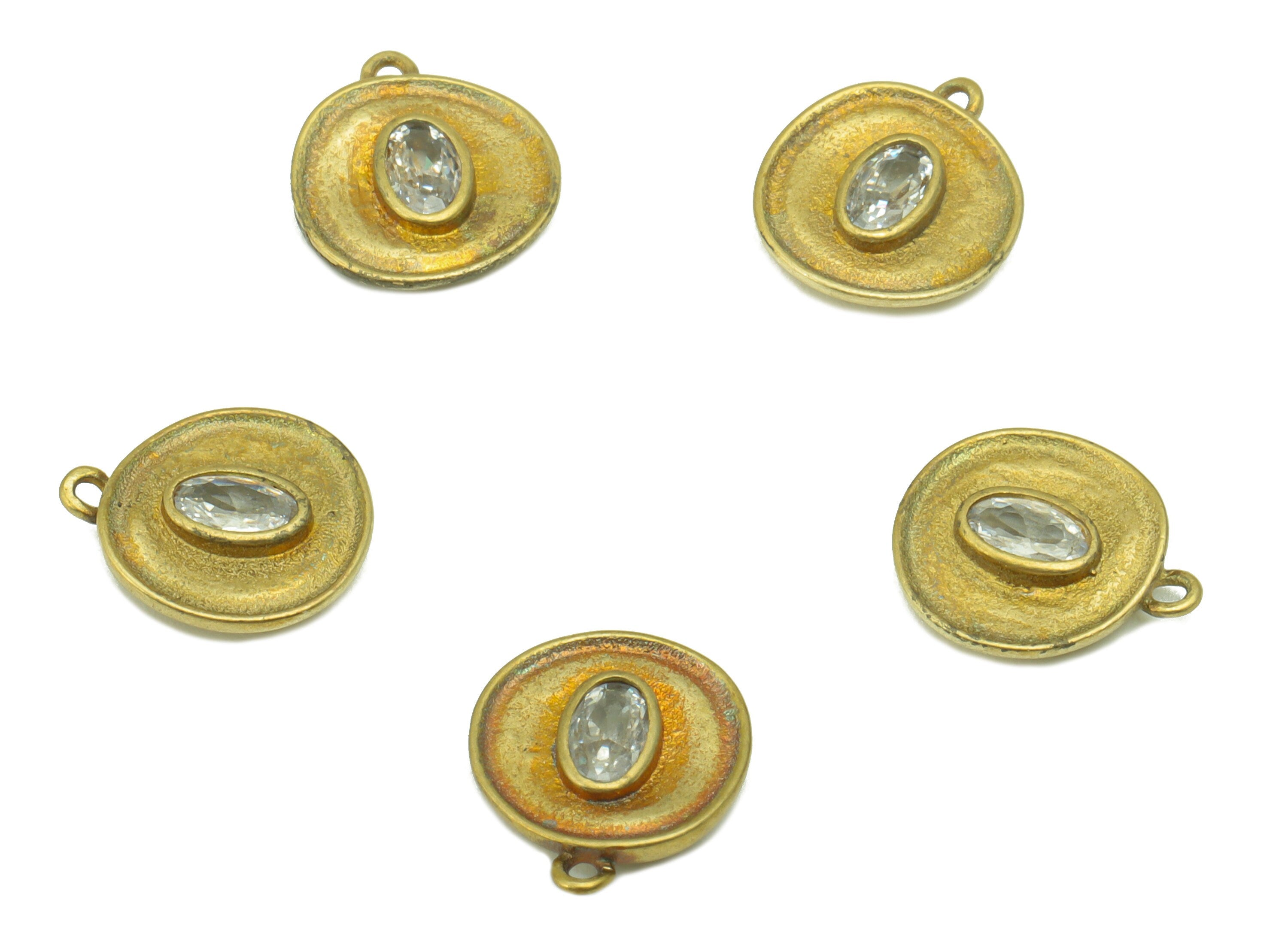 Brass Round Earring - Raw Brass - Bent Round Cubic Zircon Charms - Earring Pendant --Jewelry Making Supplies-12 x10x 2.78mm-PP8501 - DOMEDBAZAAR