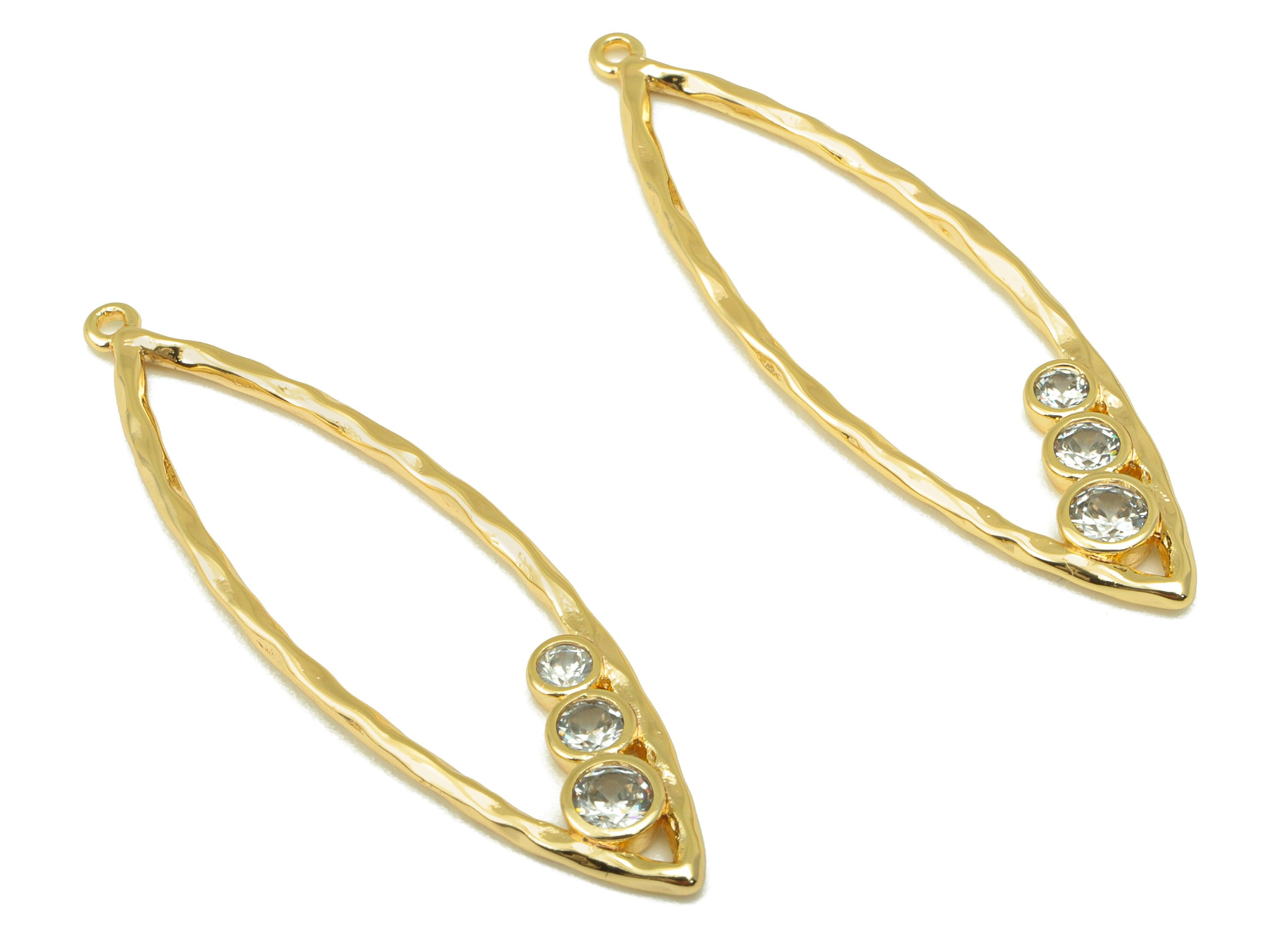 Brass Rhombus Charm - Brass Marquies Earring Charm -Cubic Zirconia Earring Charm - For Necklace- 18K Real Gold Plated -42x13x1.56mm- RGP6278 - DOMEDBAZAAR