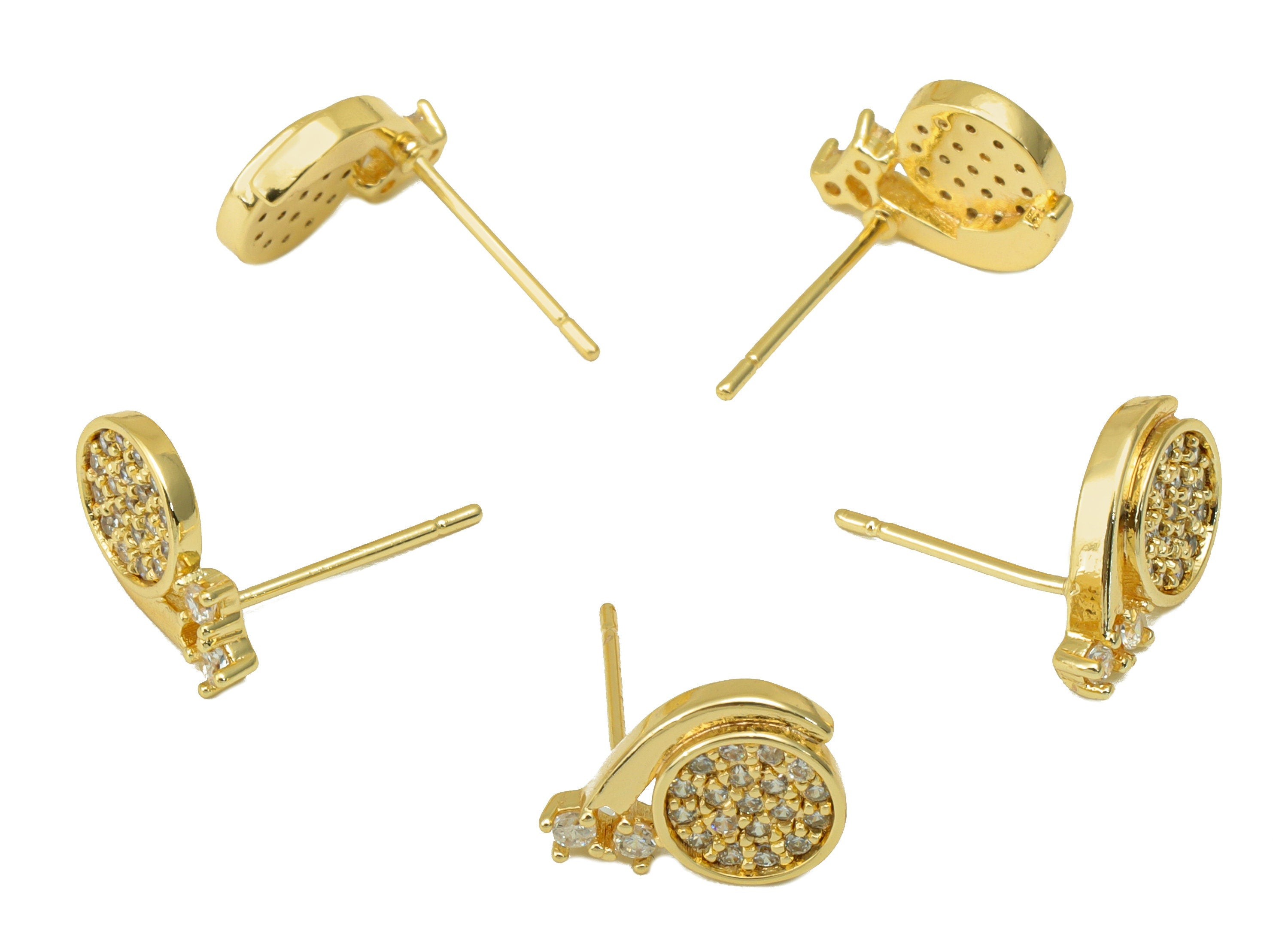 Brass Snail Earring Stud - Snail Earring Post - Animal Cubic Zirconia Stud - Stainless Steel - 18K Real Gold Plated - 13x9x 2.32mm- RGP6471 - DOMEDBAZAAR