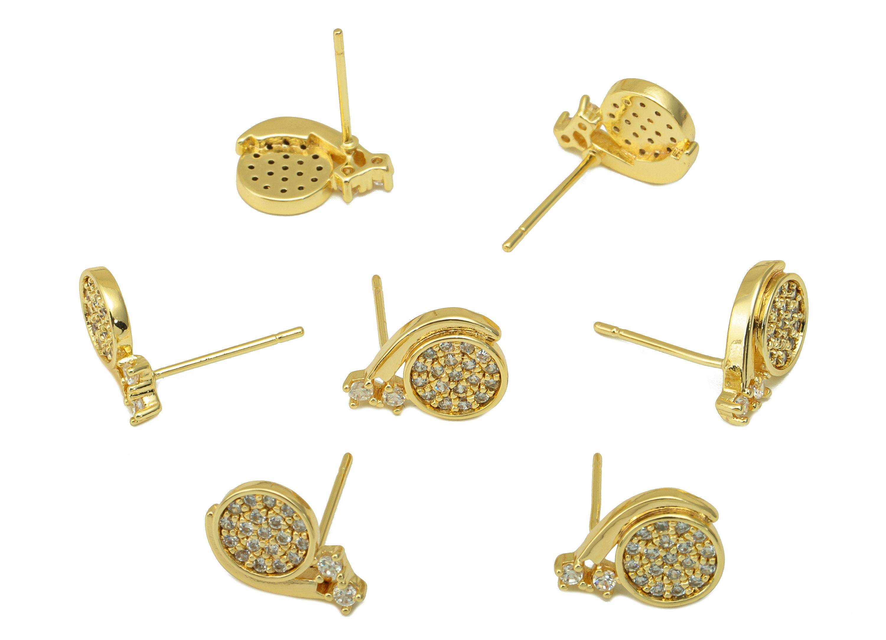 Brass Snail Earring Stud - Snail Earring Post - Animal Cubic Zirconia Stud - Stainless Steel - 18K Real Gold Plated - 13x9x 2.32mm- RGP6471 - DOMEDBAZAAR