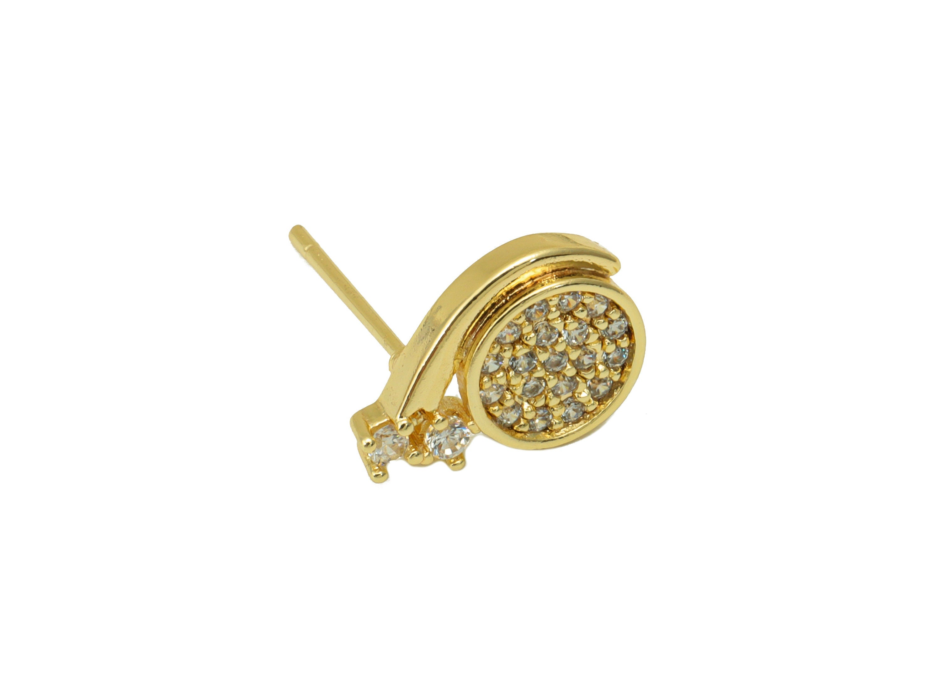 Brass Snail Earring Stud - Snail Earring Post - Animal Cubic Zirconia Stud - Stainless Steel - 18K Real Gold Plated - 13x9x 2.32mm- RGP6471 - DOMEDBAZAAR