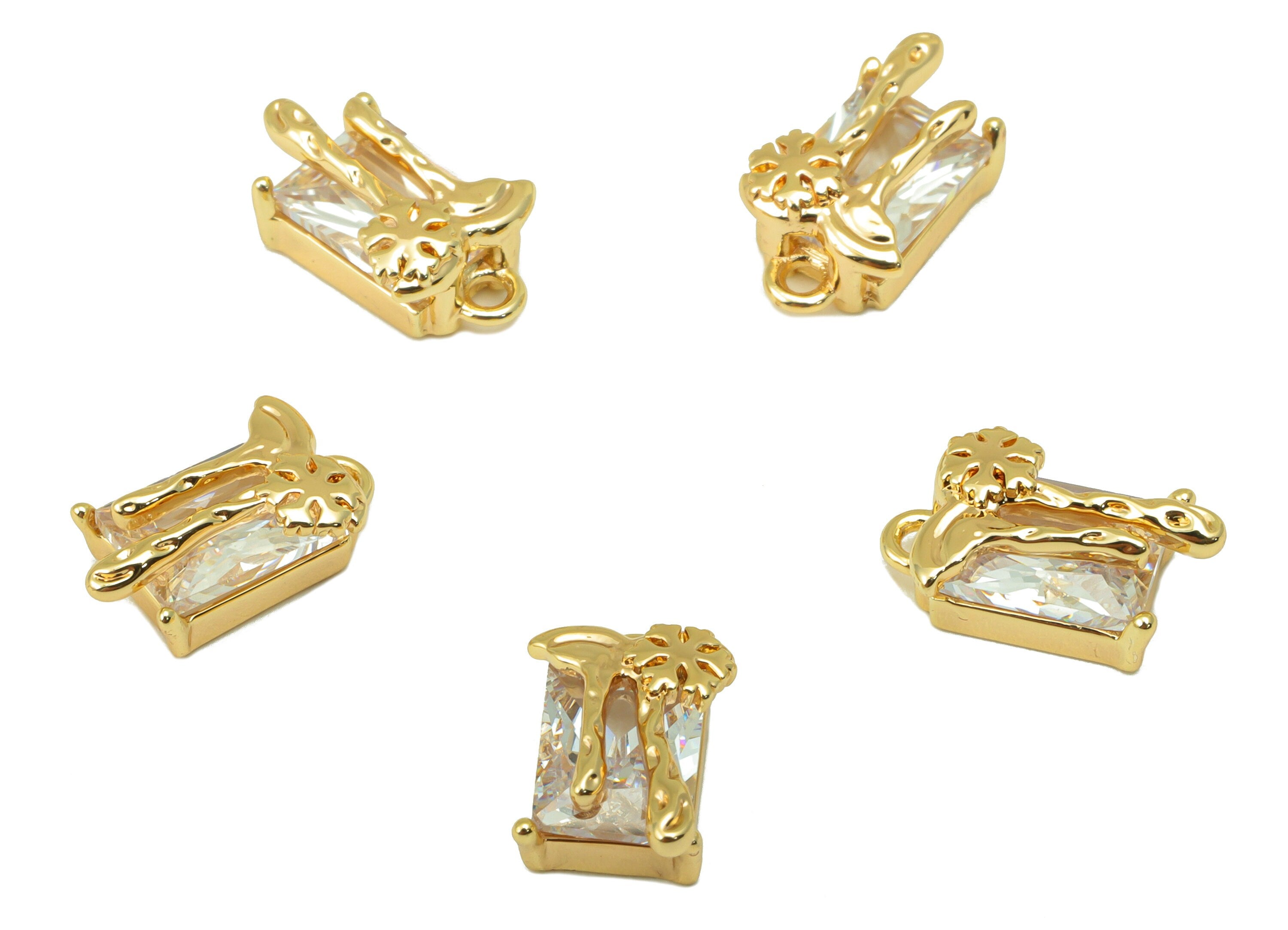 Brass Snowflake Charm - Brass Emerald CZ Charm -Cubic Zirconia Earring Charm - For Necklace- 18K Real Gold Plated -13x 6.99x 4.5mm- RGP6285 - DOMEDBAZAAR