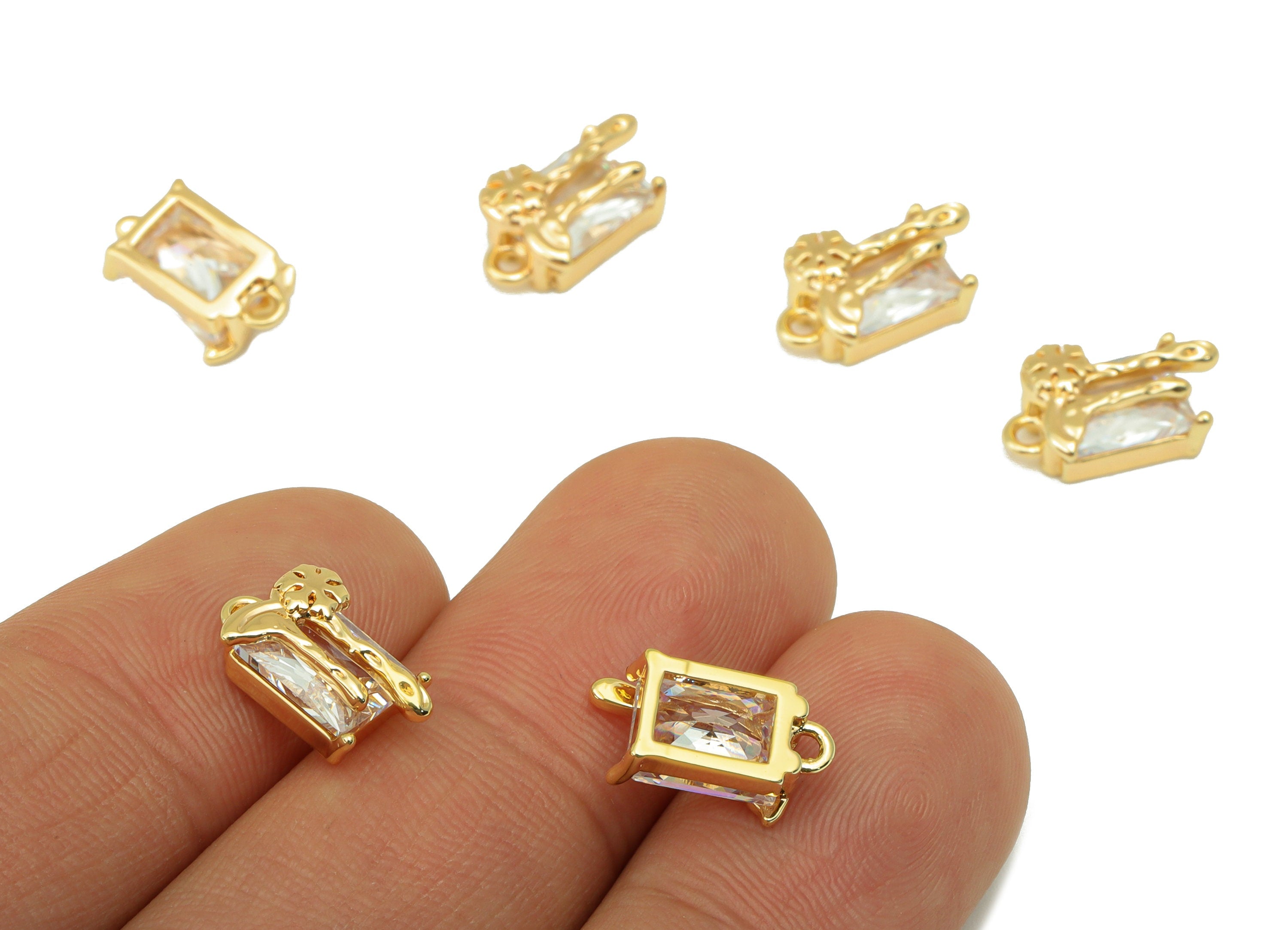 Brass Snowflake Charm - Brass Emerald CZ Charm -Cubic Zirconia Earring Charm - For Necklace- 18K Real Gold Plated -13x 6.99x 4.5mm- RGP6285 - DOMEDBAZAAR