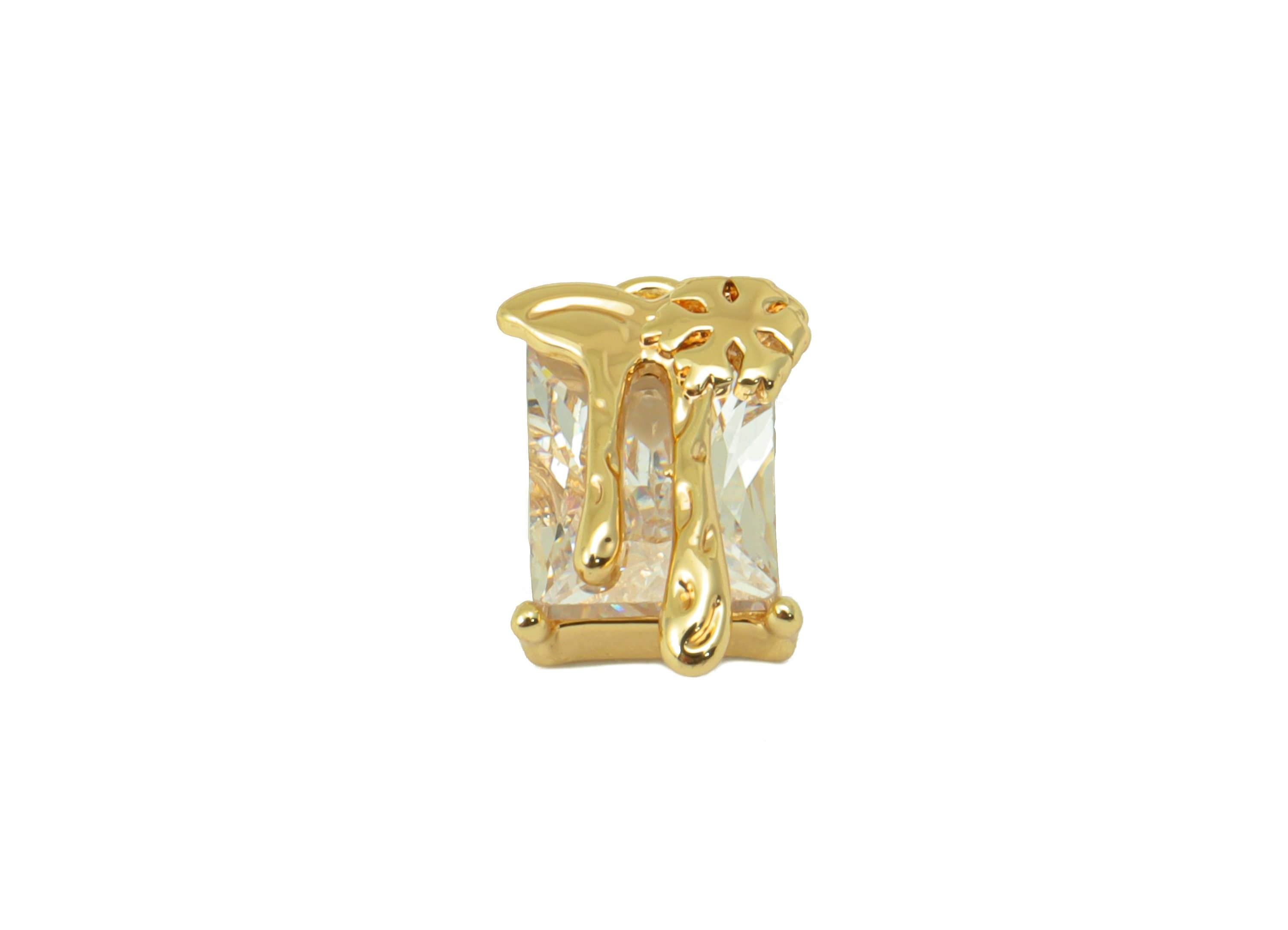 Brass Snowflake Charm - Brass Emerald CZ Charm -Cubic Zirconia Earring Charm - For Necklace- 18K Real Gold Plated -13x 6.99x 4.5mm- RGP6285 - DOMEDBAZAAR