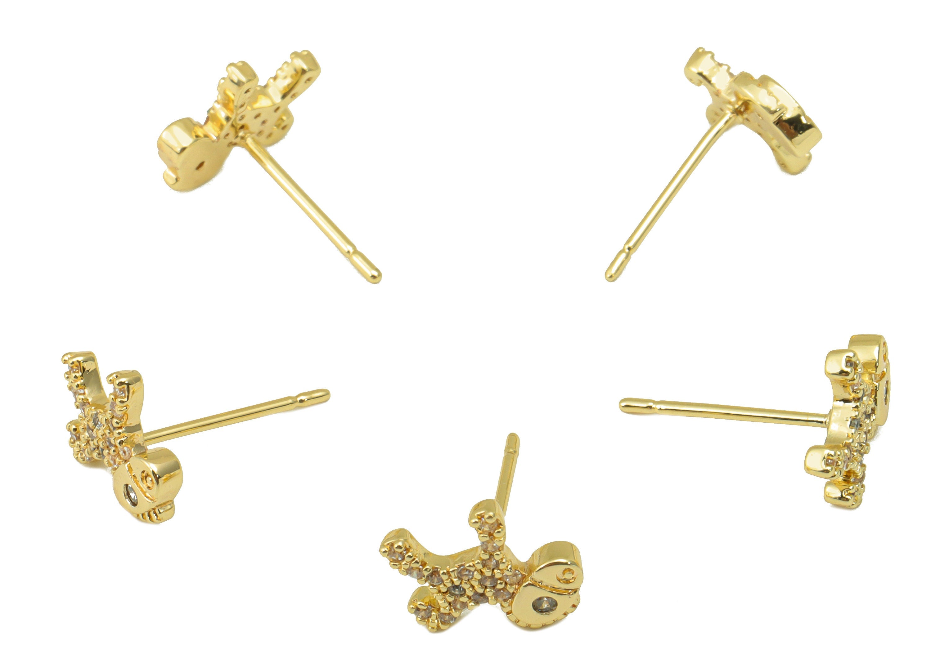 Brass Horse Earring Stud - Donkey Earring Post - Animal Cubic Zirconia Stud- Stainless Steel - 18K Real Gold Plated-10x9x2mm- RGP6416 - DOMEDBAZAAR
