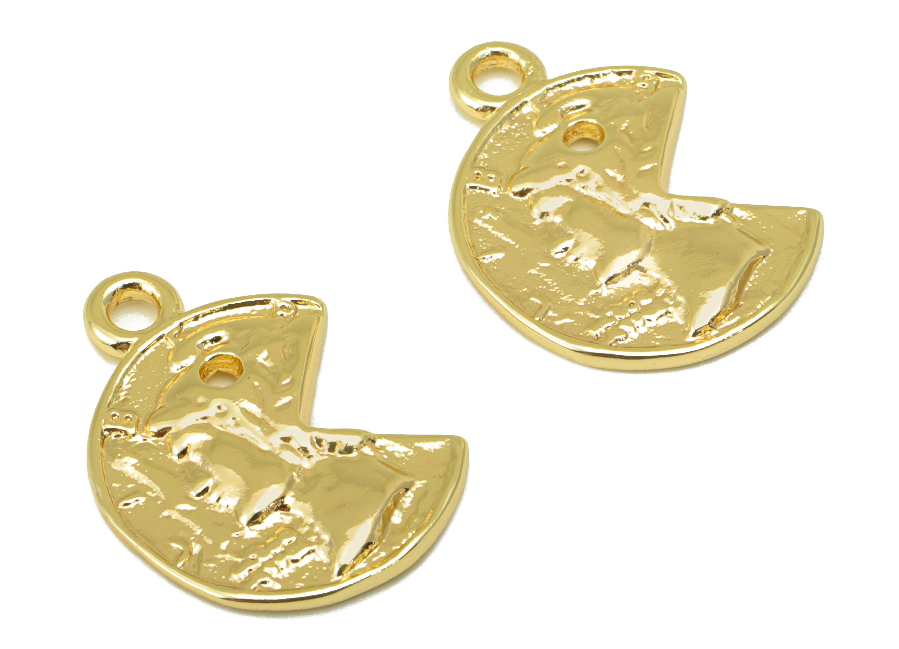 Brass Pie Earring Charm - Portrait Pie Earring Charm - Textured Man Charm - For Necklace - 18K Real Gold Plated -19x 13.9x 1.9mm-RGP6291 - DOMEDBAZAAR